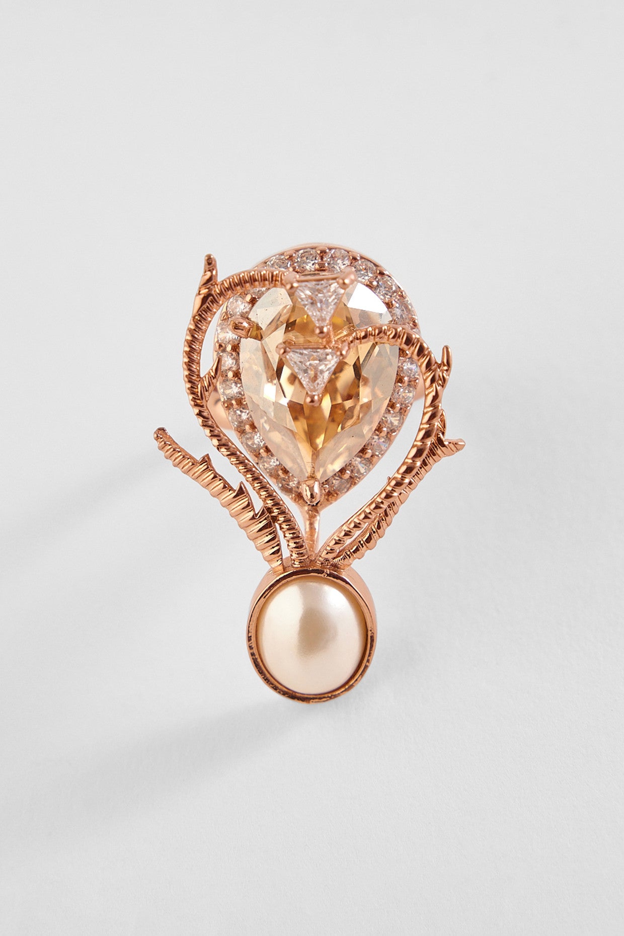 22kt Rose Gold Plated Pearl and Zircon Ring