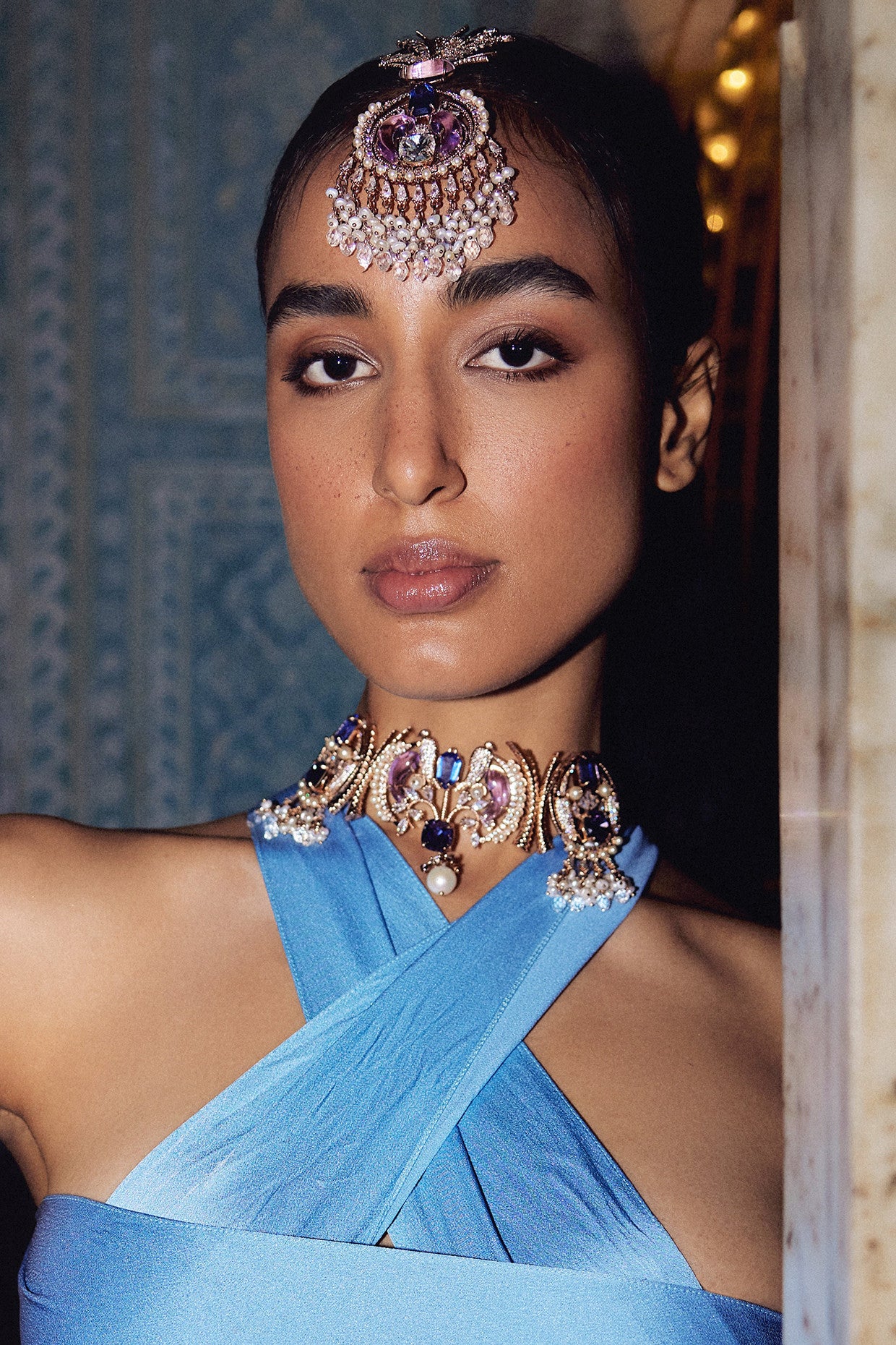 22kt Rose Gold Plated Blue Swarovski Choker