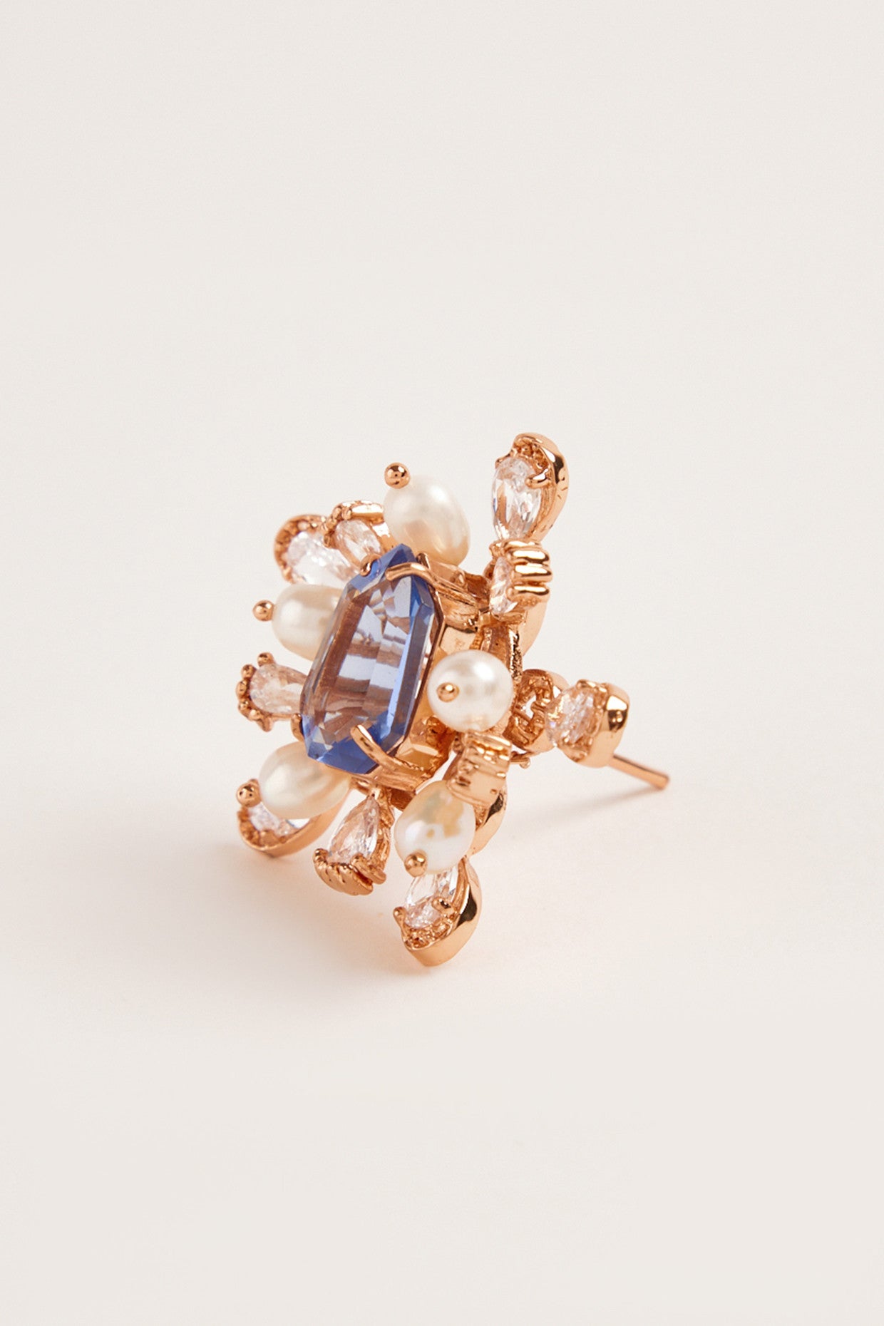 22kt Rose Gold Plated Blue Swarovski and Pearl Earrings