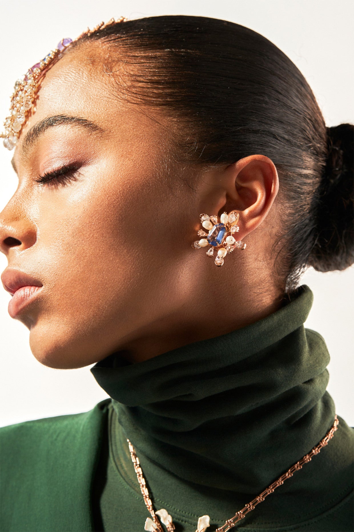 22kt Rose Gold Plated Blue Swarovski and Pearl Earrings