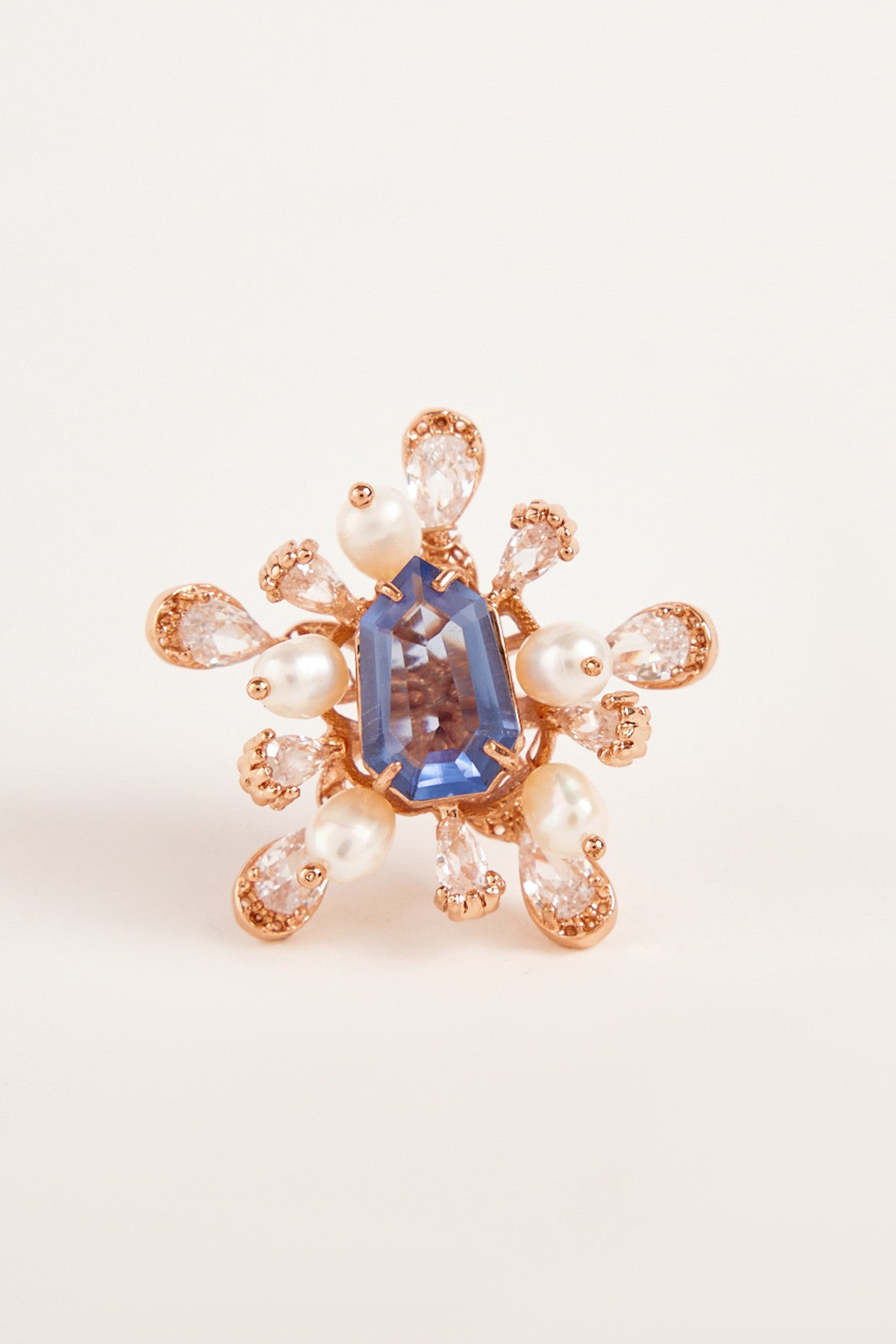 22kt Rose Gold Plated Blue Swarovski and Pearl Earrings