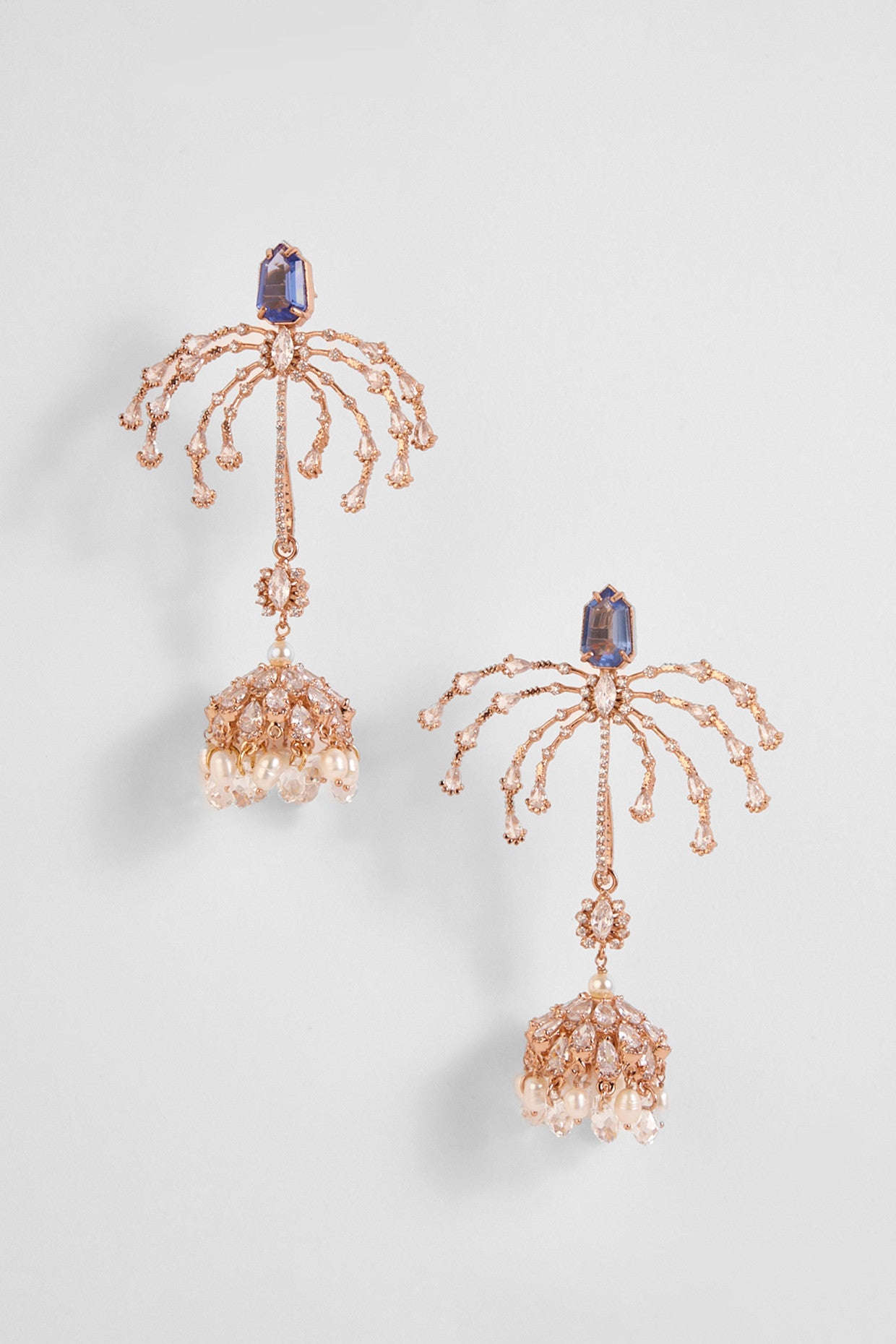 Blue Swarovski and Pearl Chandelier Earrings
