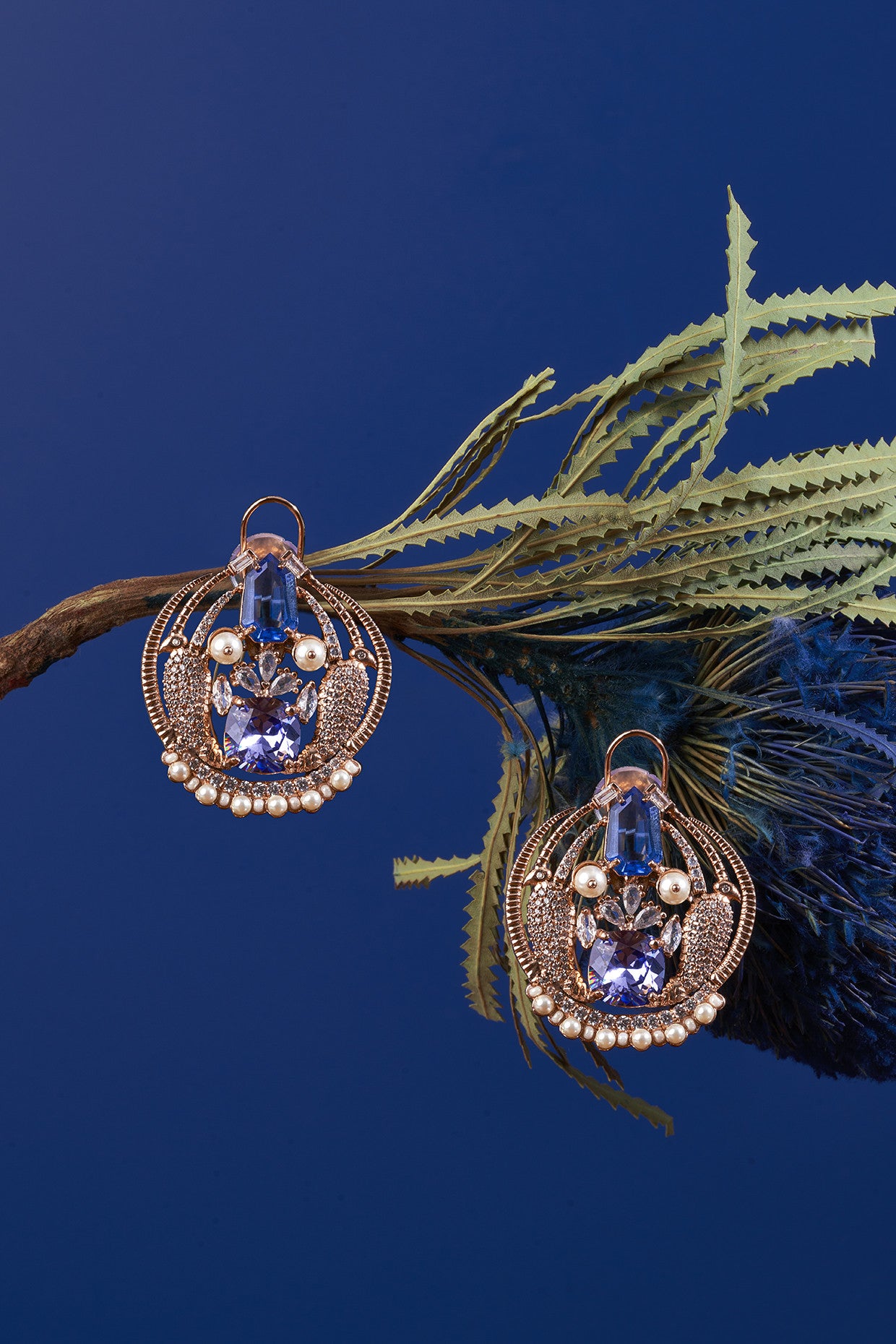 22kt Rose Gold Plated Blue Swarovski Stud Earrings