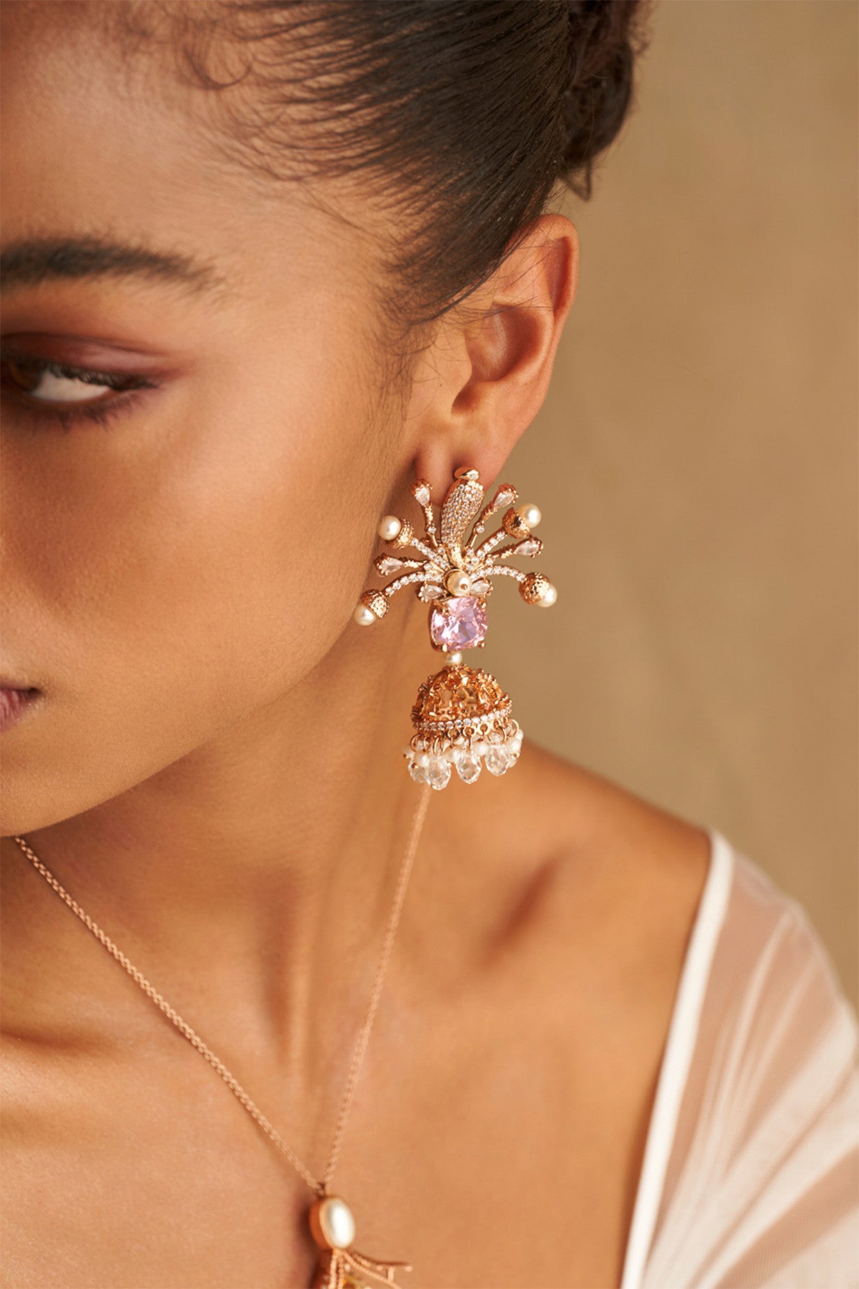 22kt Rose Gold Plated Swarovski Jhumka Earrings