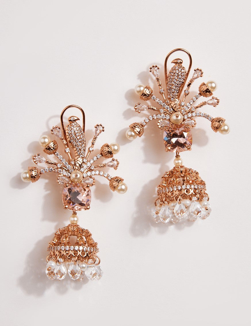 22kt Rose Gold Plated Swarovski Jhumka Earrings