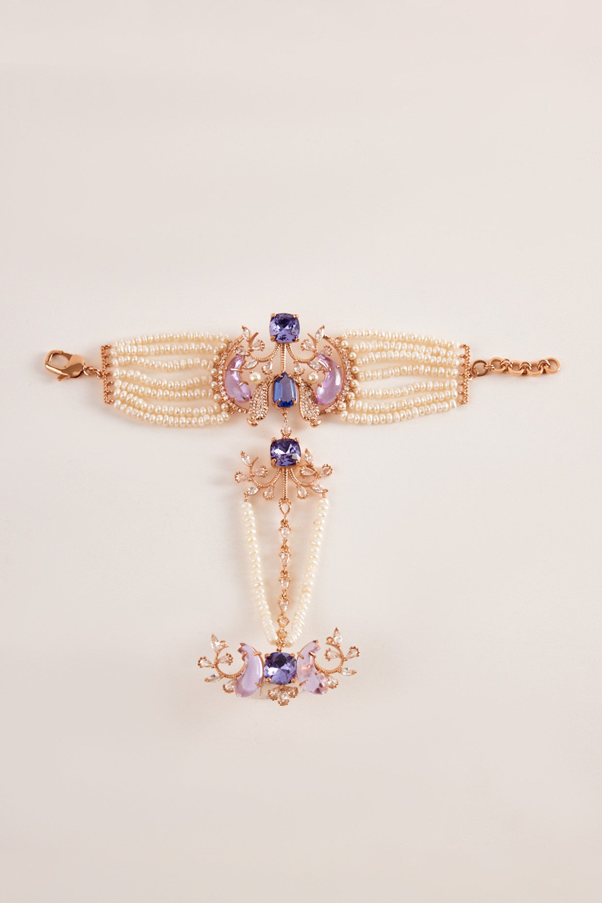 22kt Rose Gold Plated Blue Swarovski Hand Harness