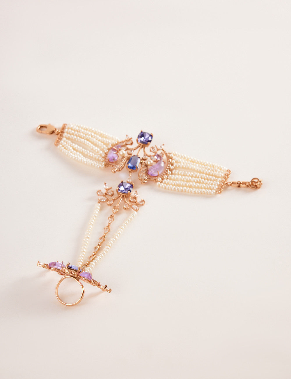 22kt Rose Gold Plated Blue Swarovski Hand Harness