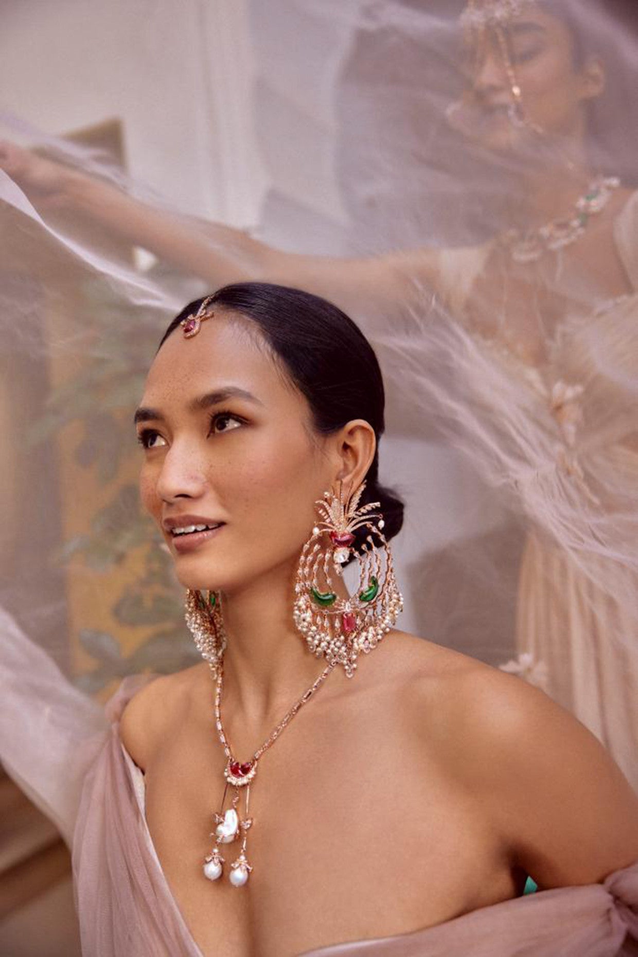 22kt Rose Gold Plated Rose Swarovski Maang Tikka