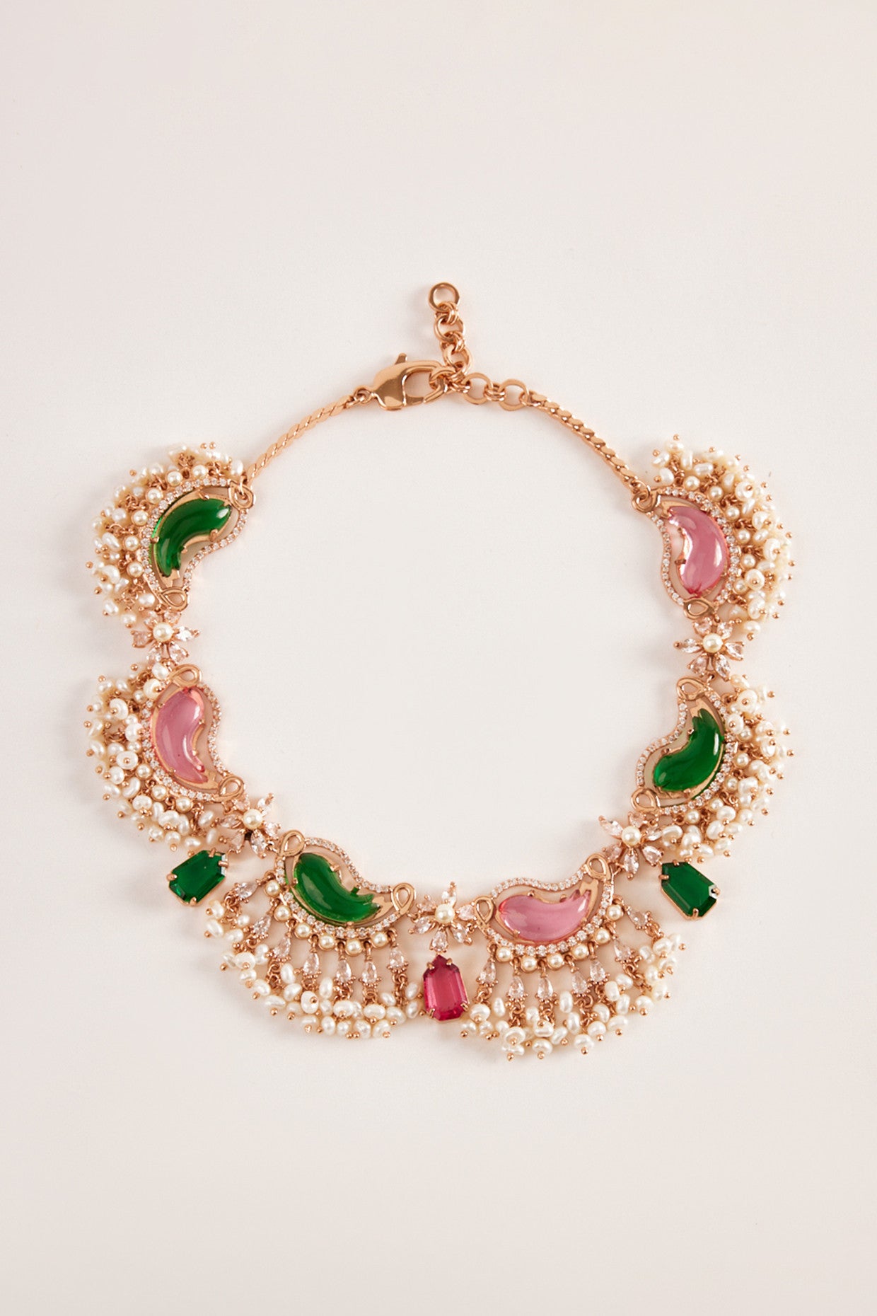 22kt Rose Gold Plated Green and Pink Swarovski Necklace