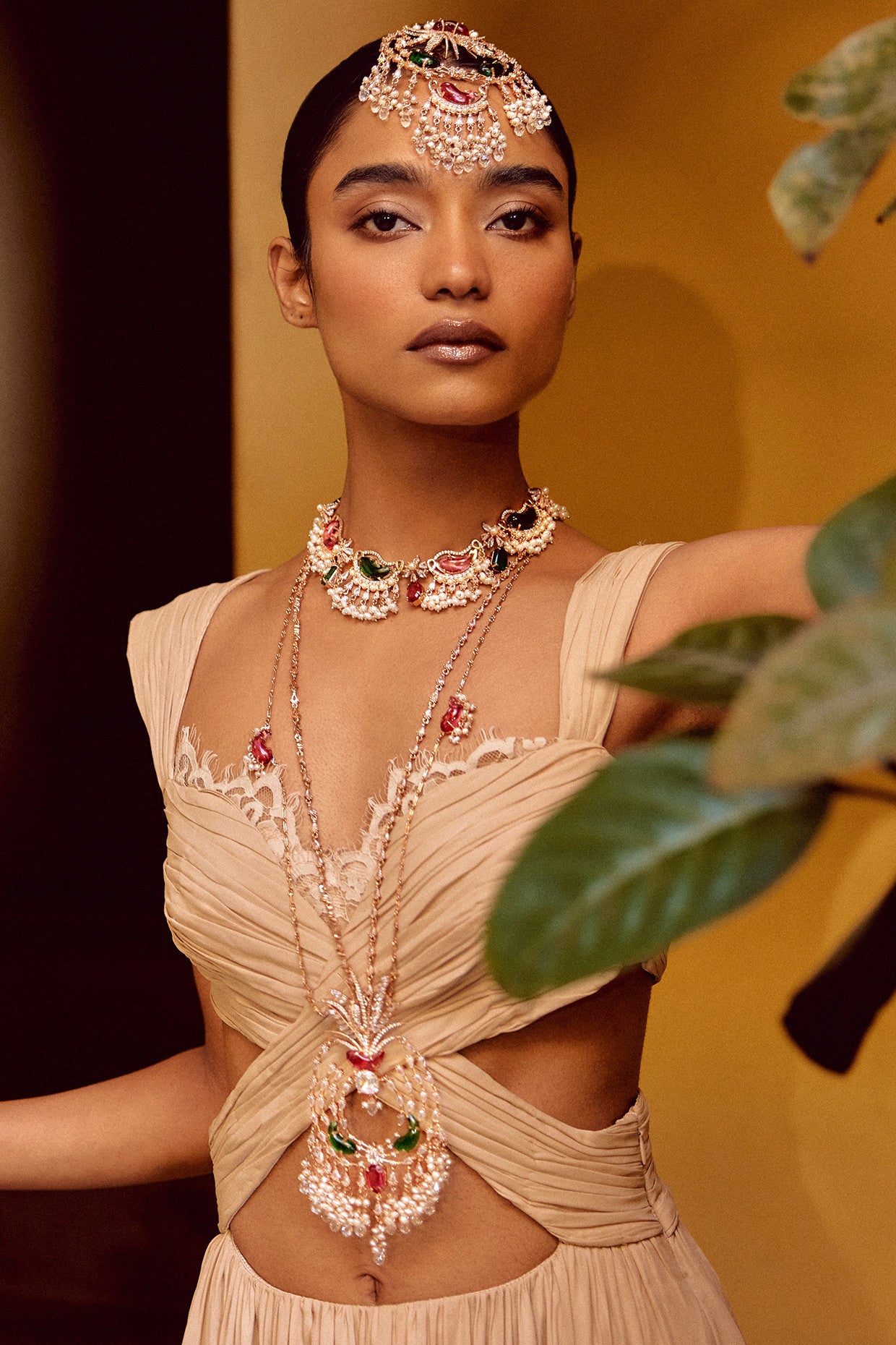 22kt Rose Gold Plated Green and Pink Swarovski Necklace