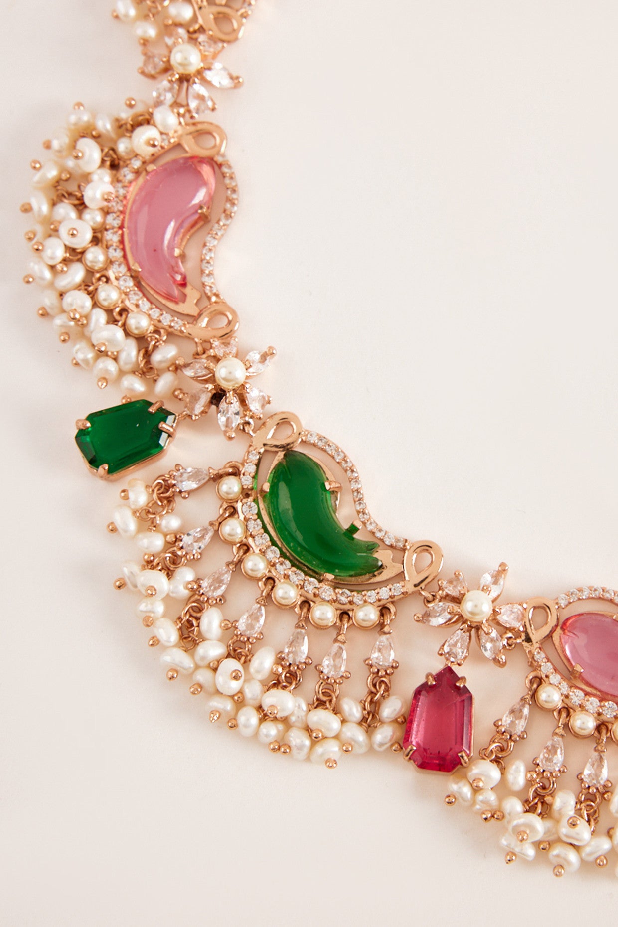 22kt Rose Gold Plated Green and Pink Swarovski Necklace