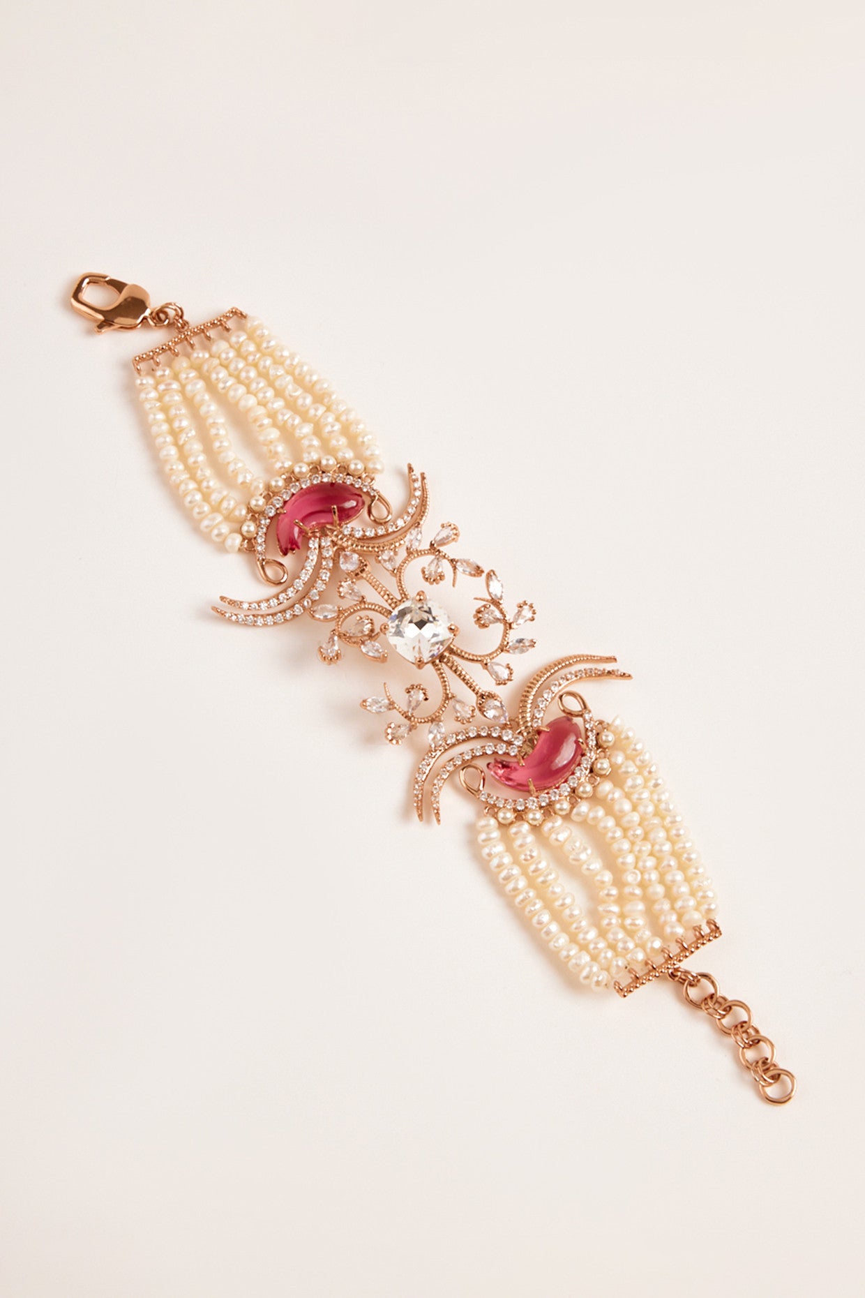 22kt Rose Gold Plated Pearl and Rose Swarovski Bracelet