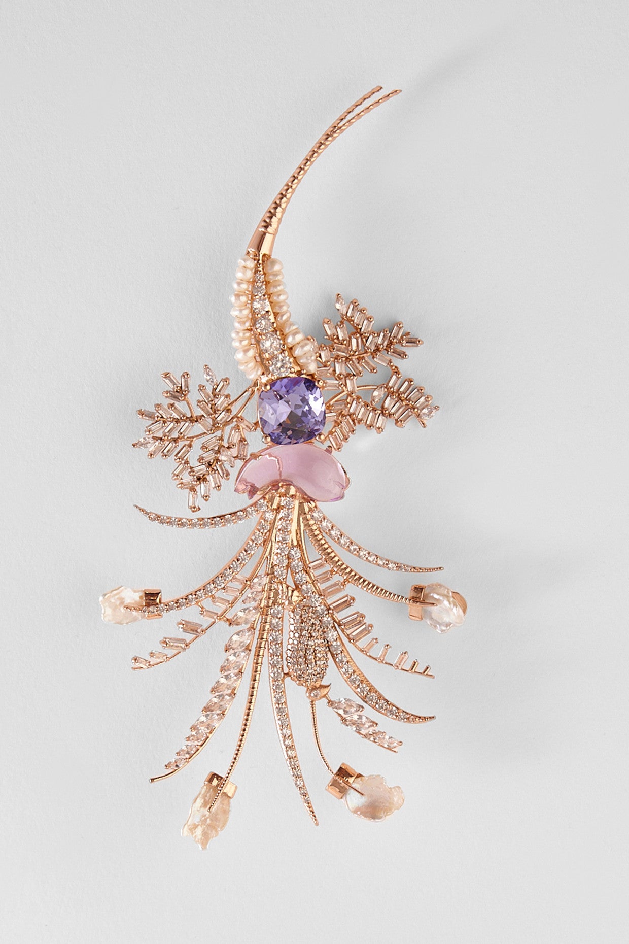 22kt Rose Gold Plated Blue Swarovski and Zircon Brooch