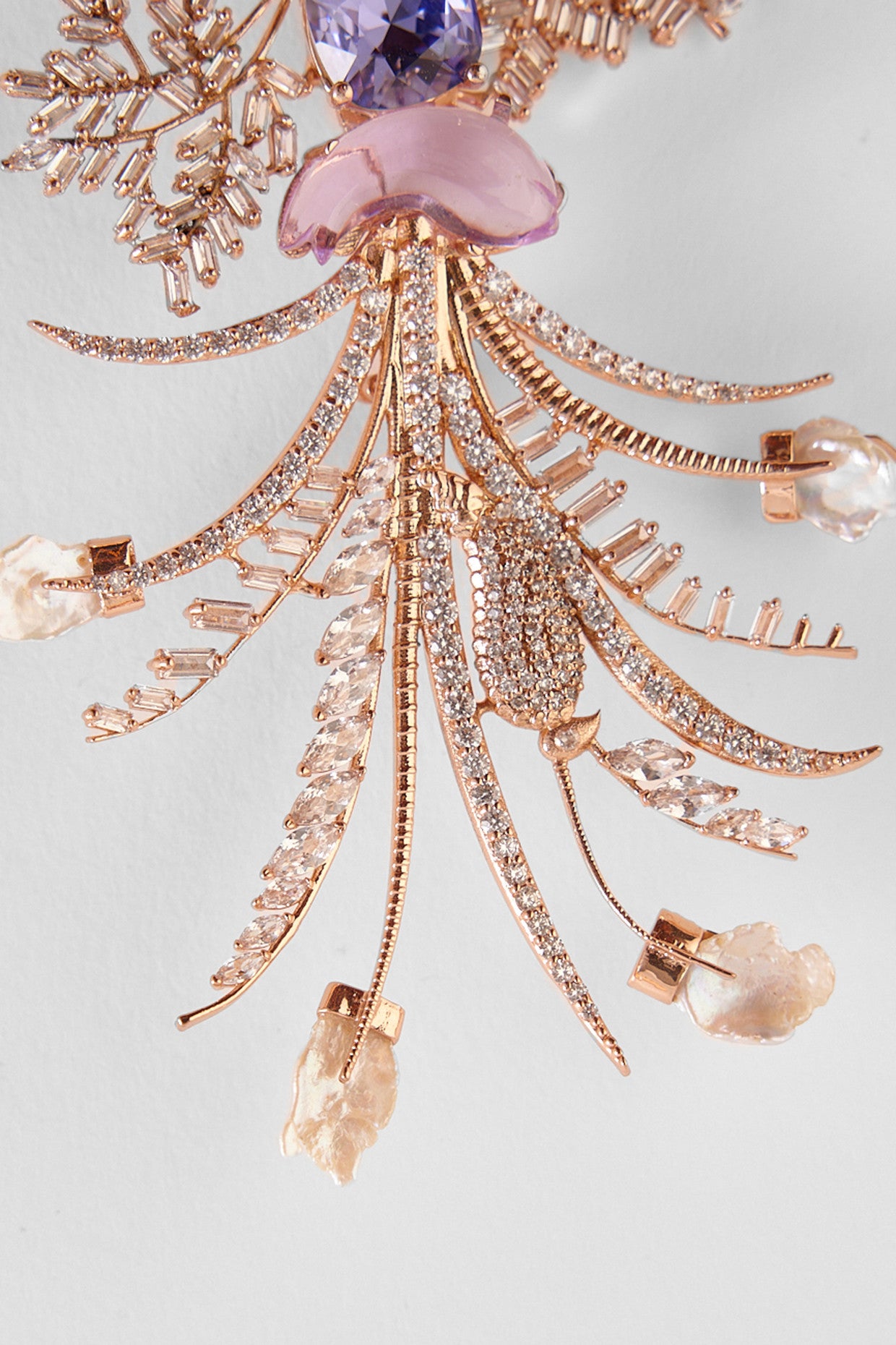 22kt Rose Gold Plated Blue Swarovski and Zircon Brooch