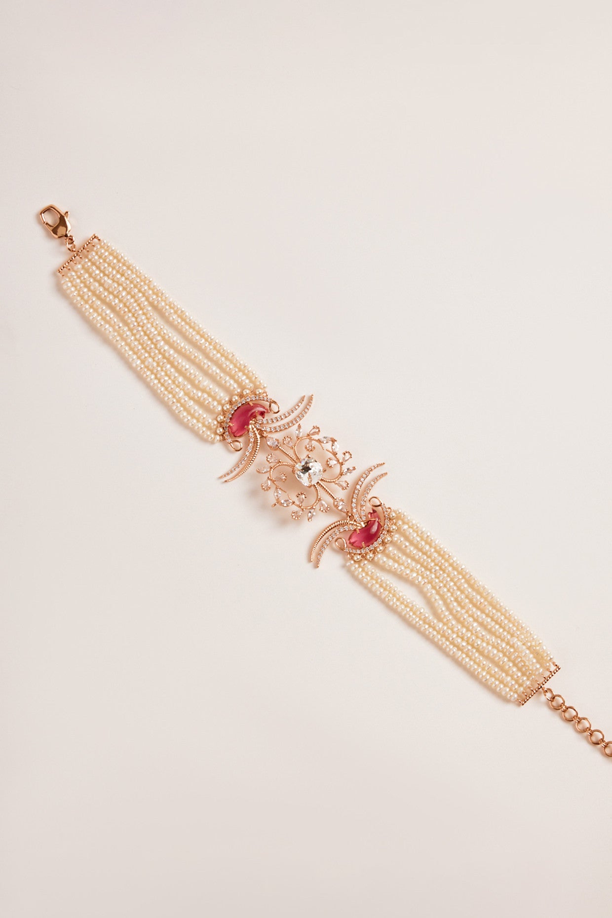 22kt Rose Gold Plated Pearl and Rose Swarovski Choker