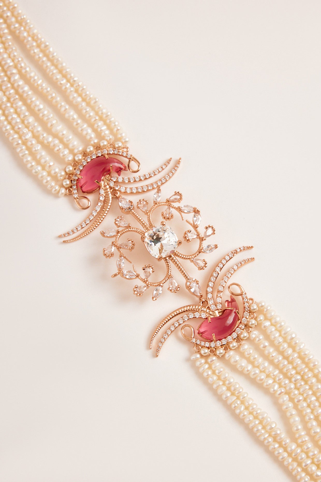 22kt Rose Gold Plated Pearl and Rose Swarovski Choker