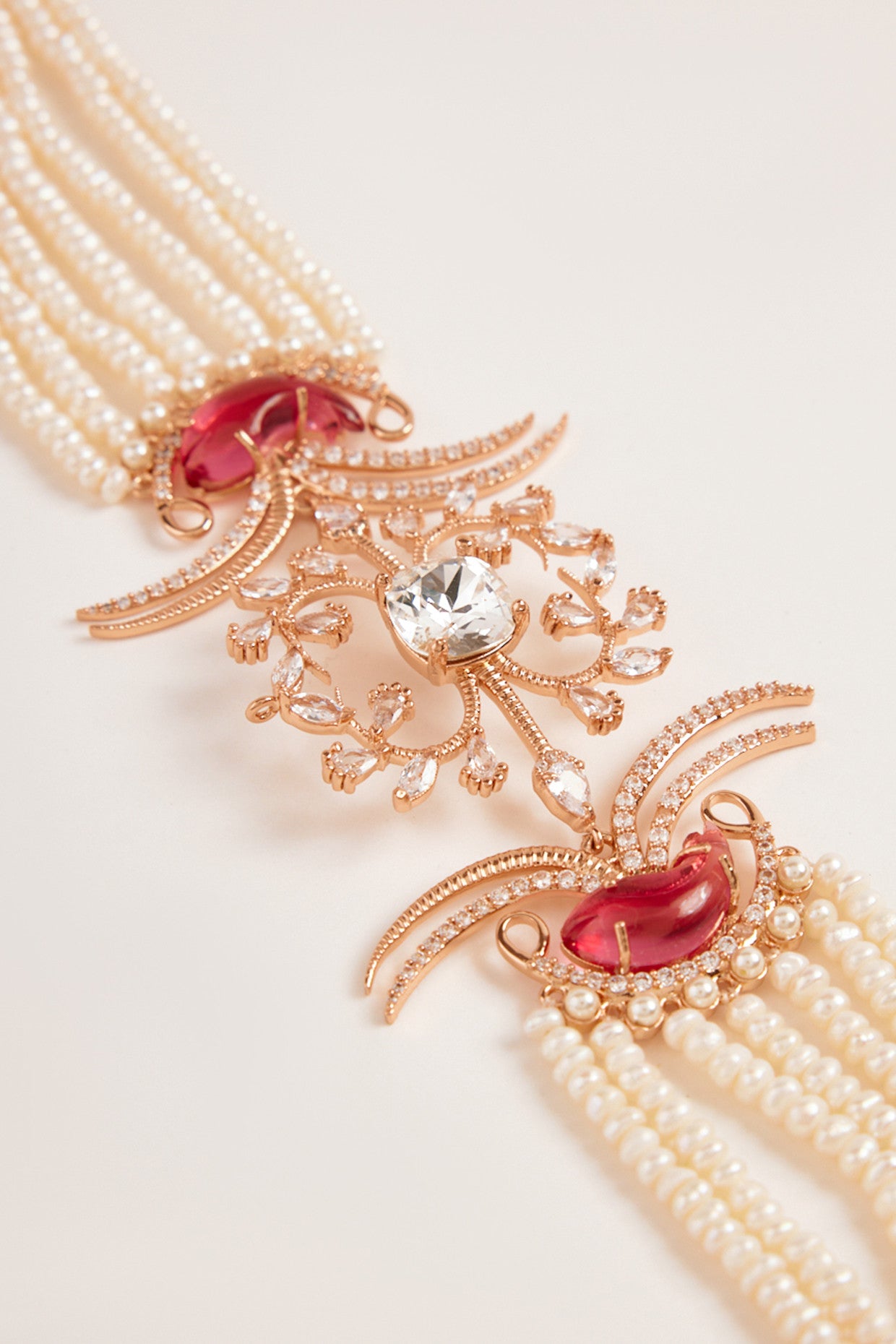 22kt Rose Gold Plated Pearl and Rose Swarovski Choker