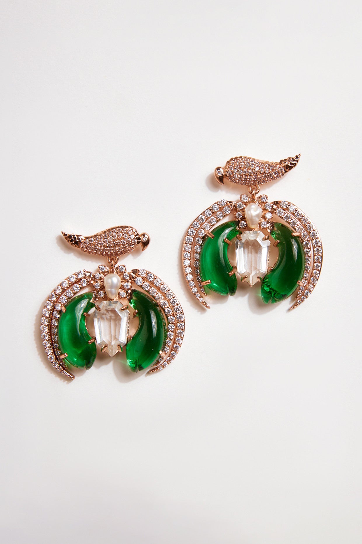 22kt Rose Gold Plated Emerald Green Crystal and Zircon Earrings
