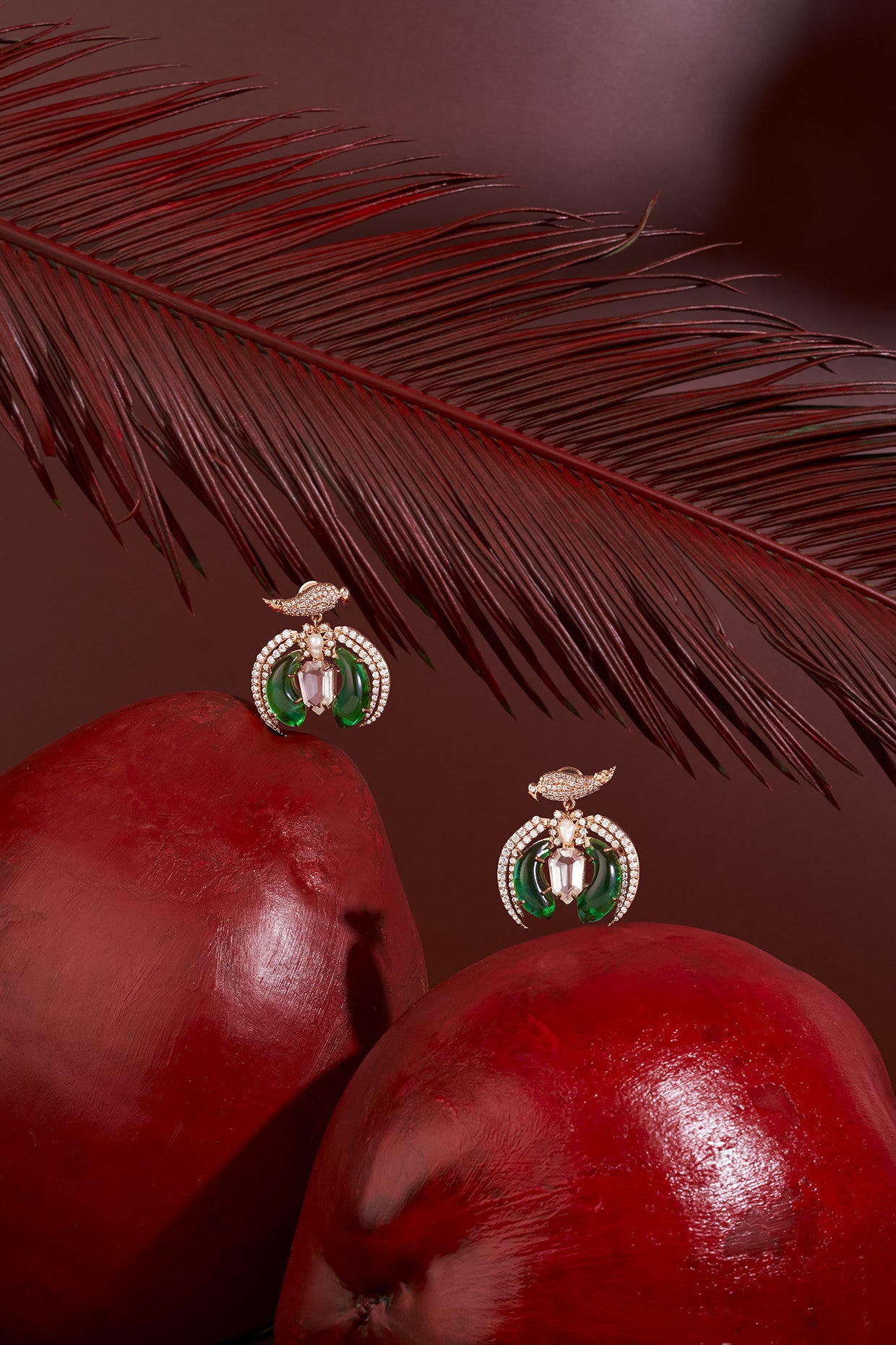 22kt Rose Gold Plated Emerald Green Crystal and Zircon Earrings