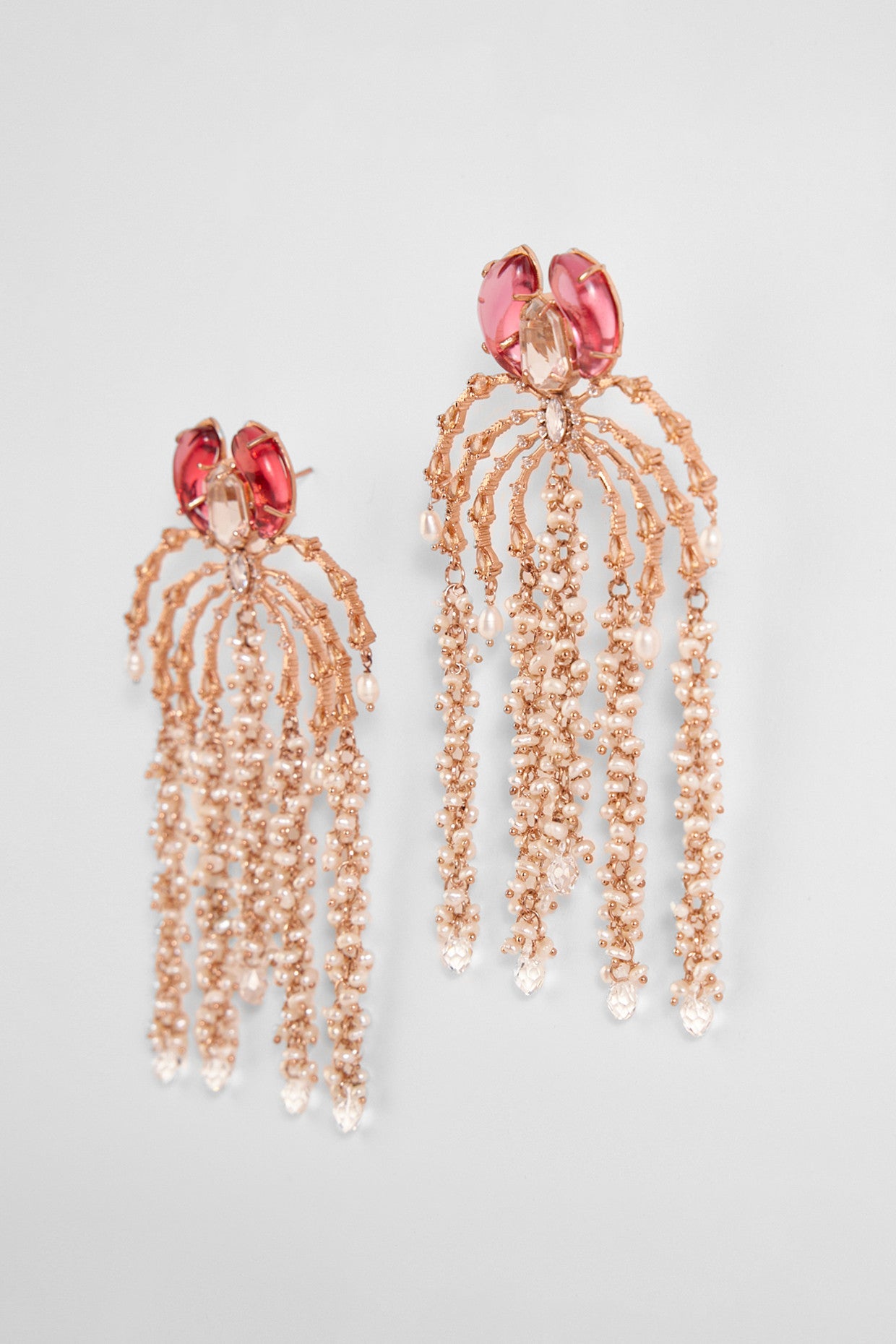 22kt Rose Gold Plated Rose Swarovski and Natural Pearl Earrings