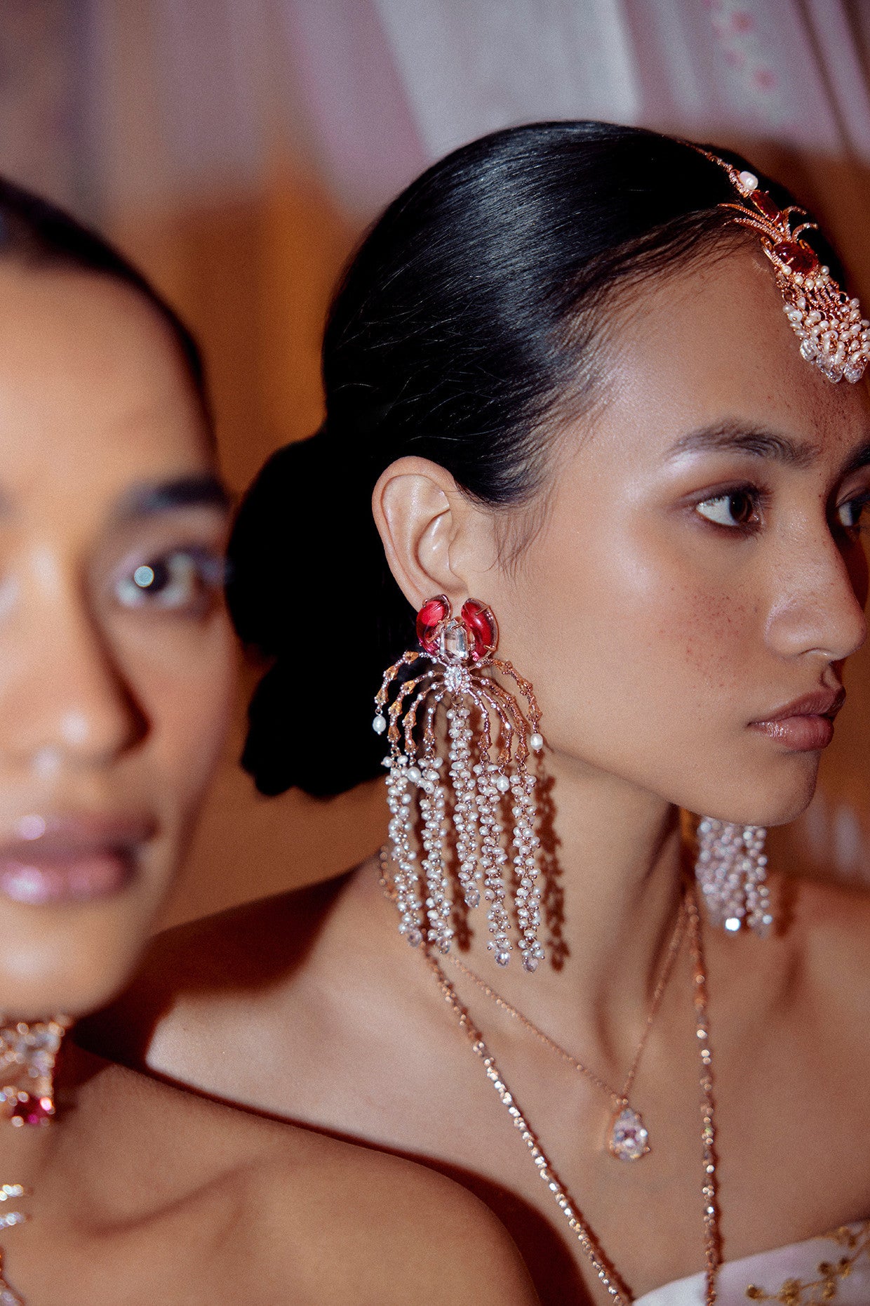 22kt Rose Gold Plated Rose Swarovski and Natural Pearl Earrings