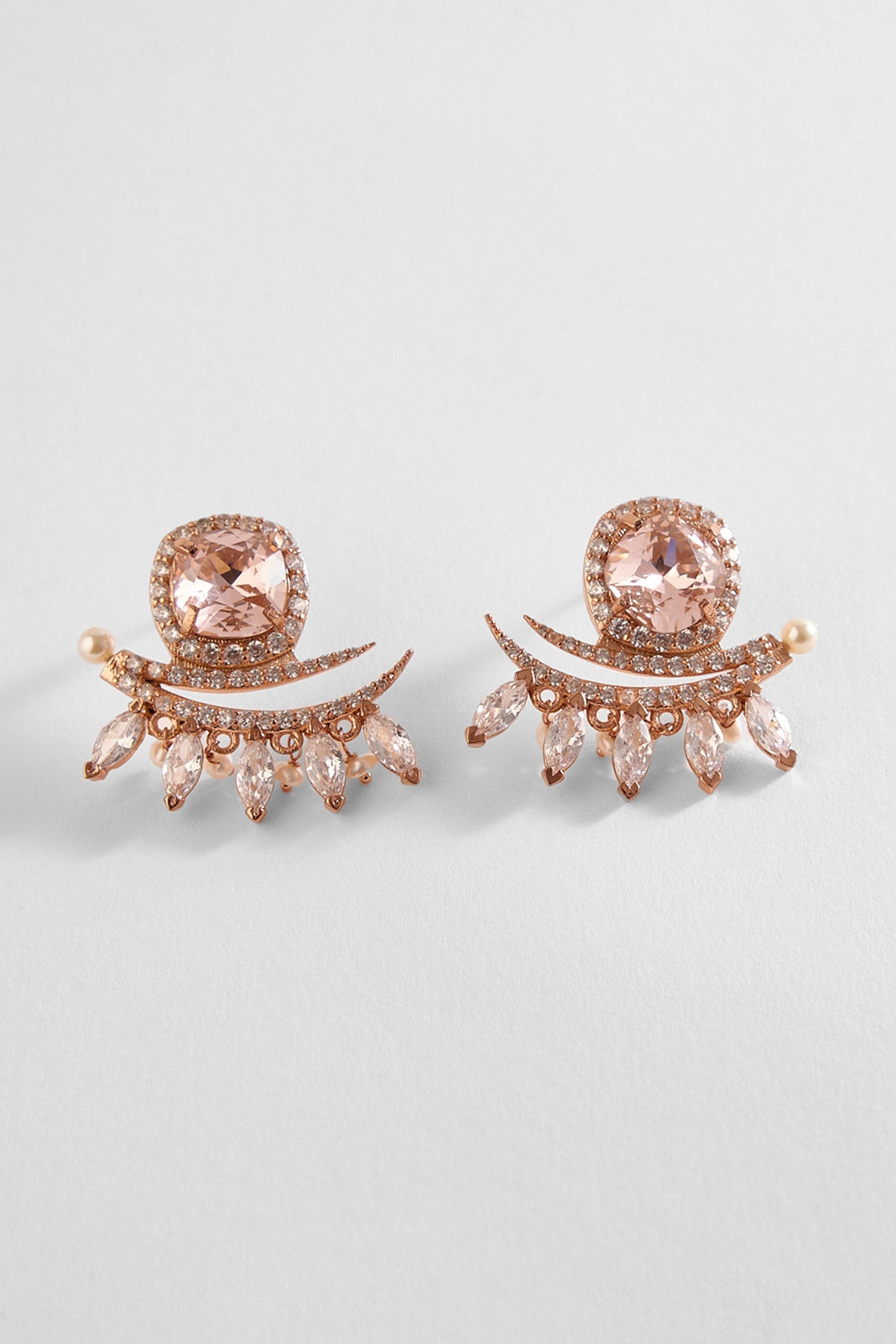 22kt Rose Gold Plated Zircon and Pearl Earrings