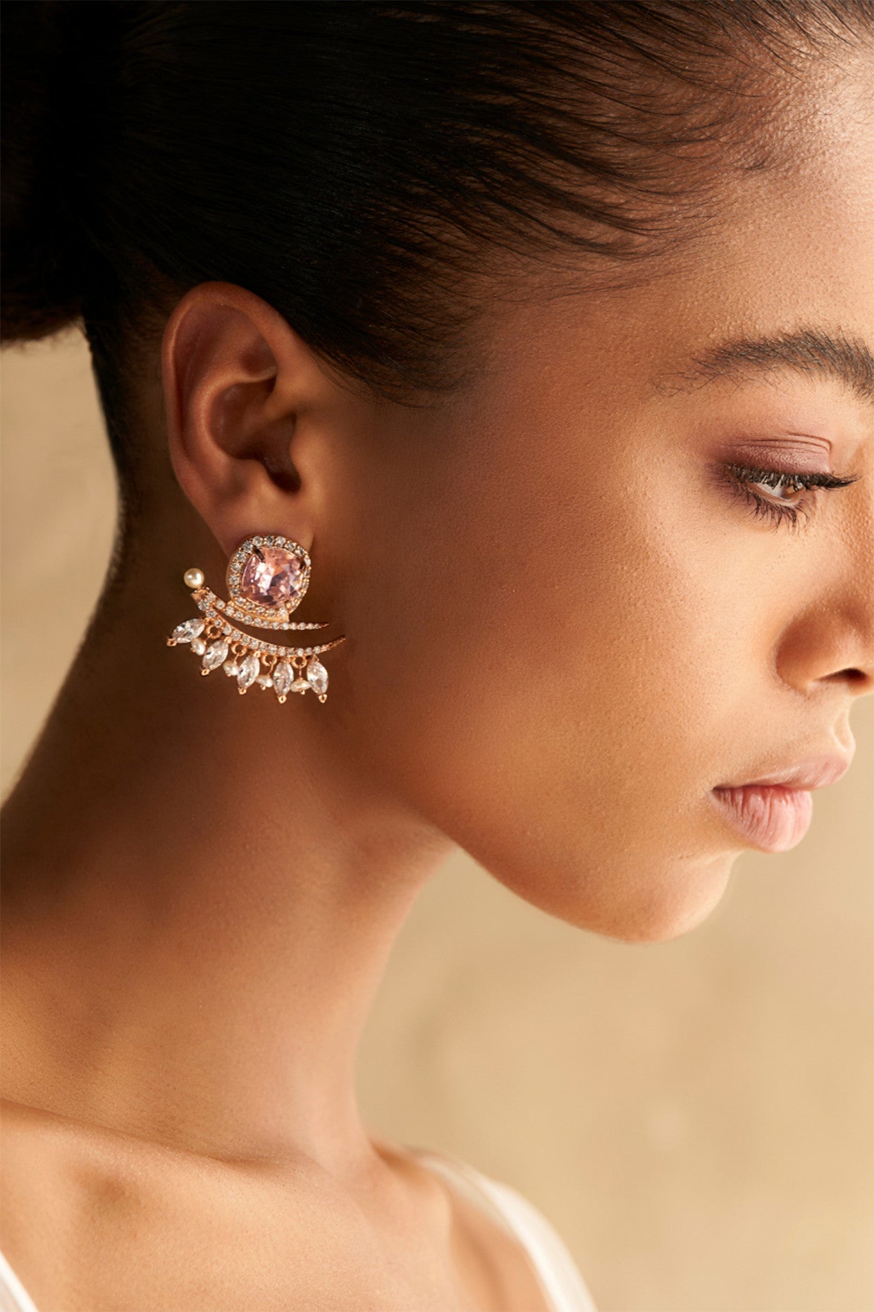 22kt Rose Gold Plated Zircon and Pearl Earrings