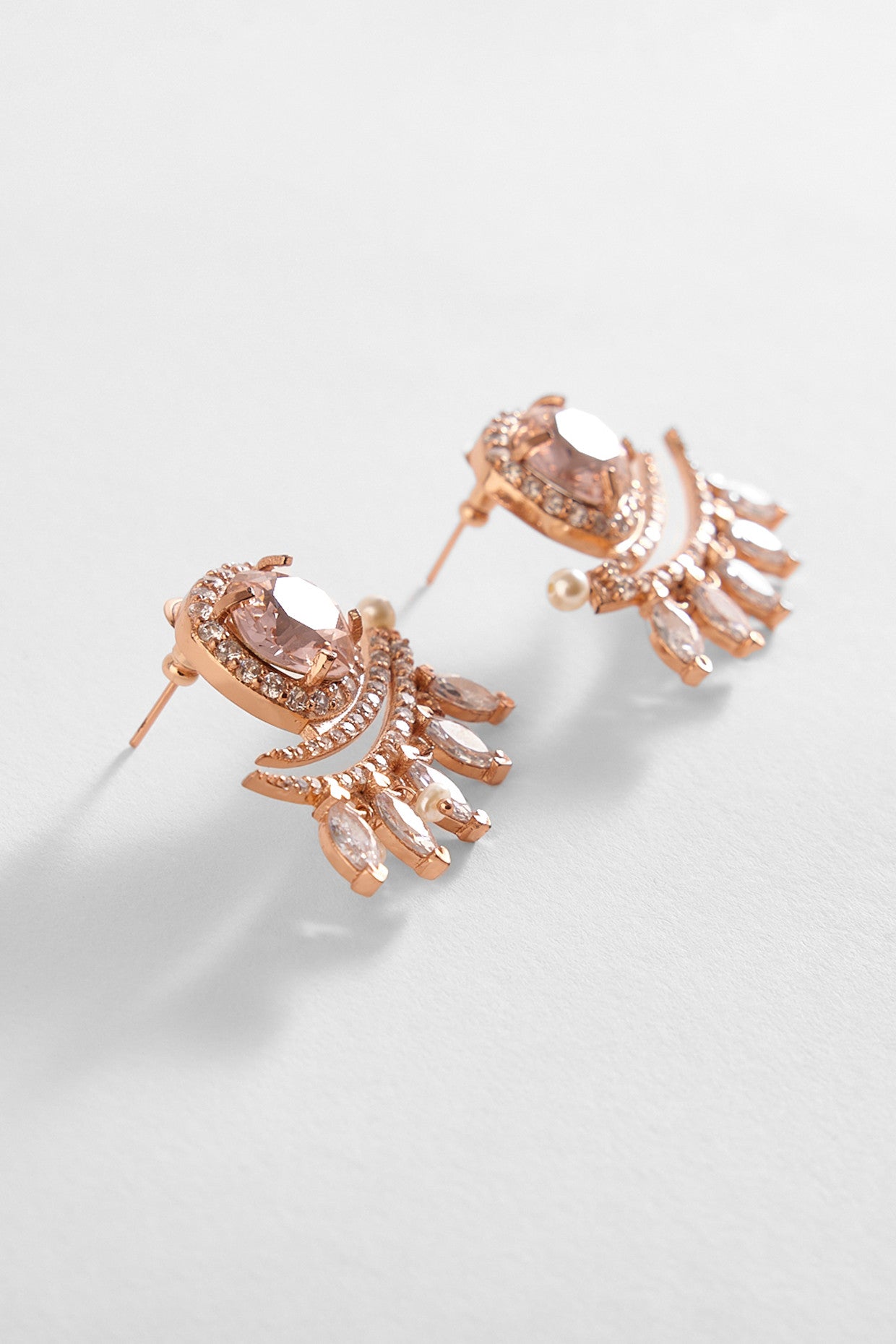 22kt Rose Gold Plated Zircon and Pearl Earrings