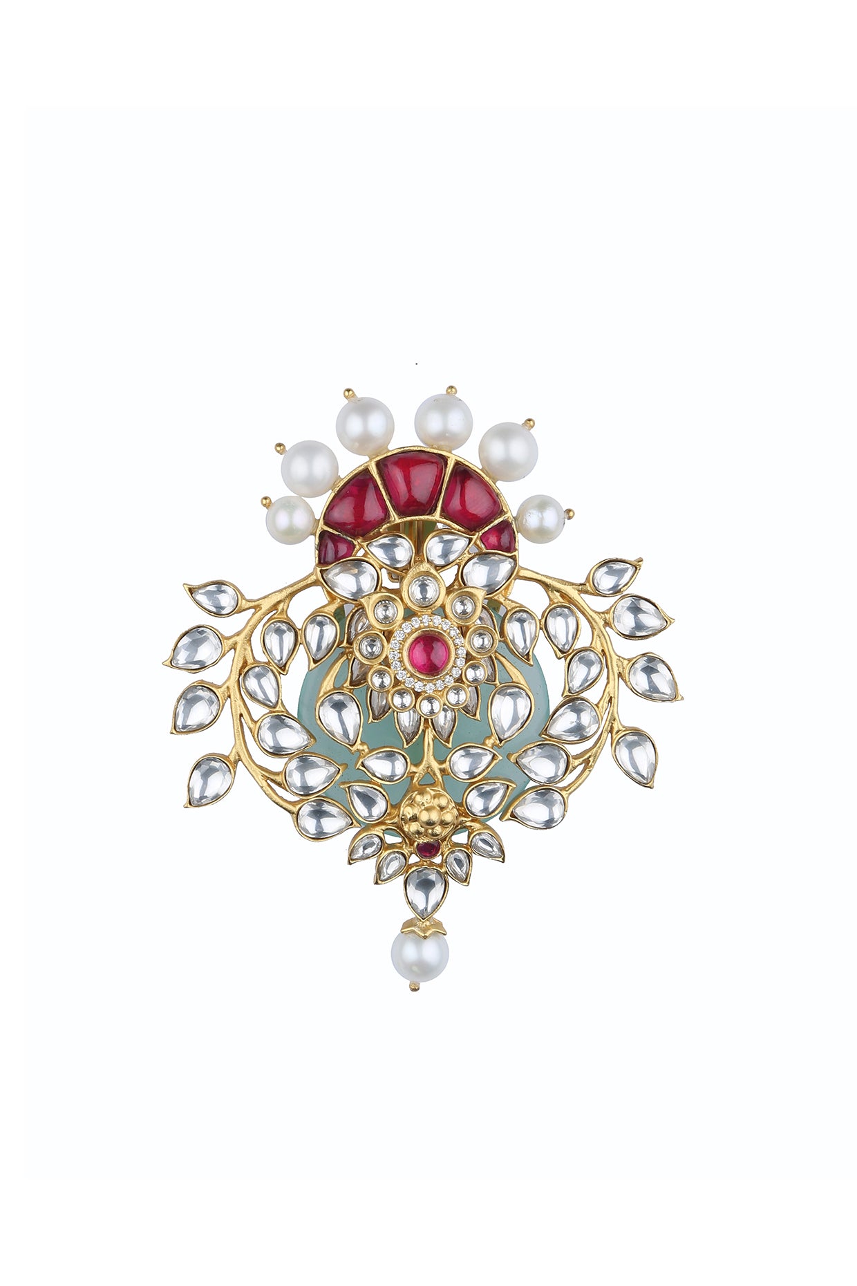 22kt Gold Plated Queen Of Hearts Embellished Brooch
