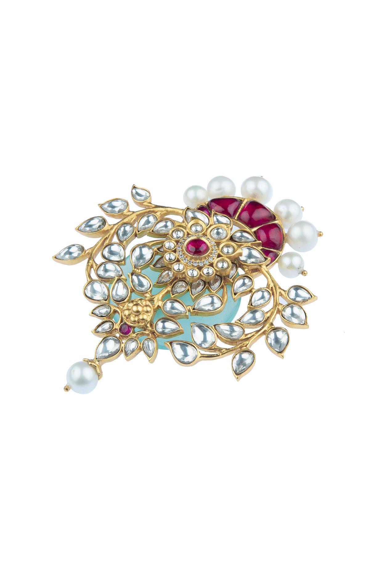 22kt Gold Plated Queen Of Hearts Embellished Brooch