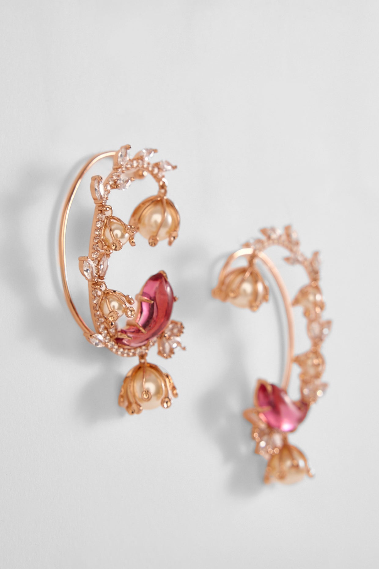22kt Rose Gold Plated Rose Swarovski and Pearl Earrings