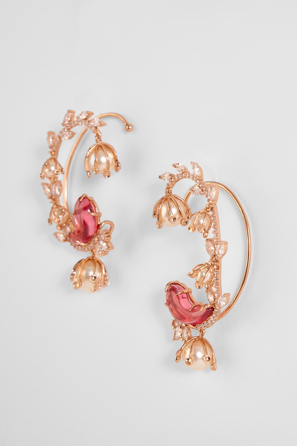 22kt Rose Gold Plated Rose Swarovski and Pearl Earrings