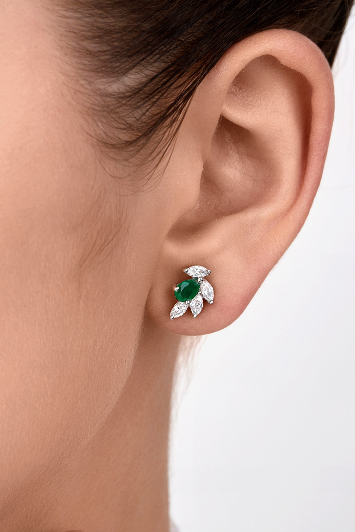 Man Made Emerald Pear Cut and White Swarovski Zirconia Earrings