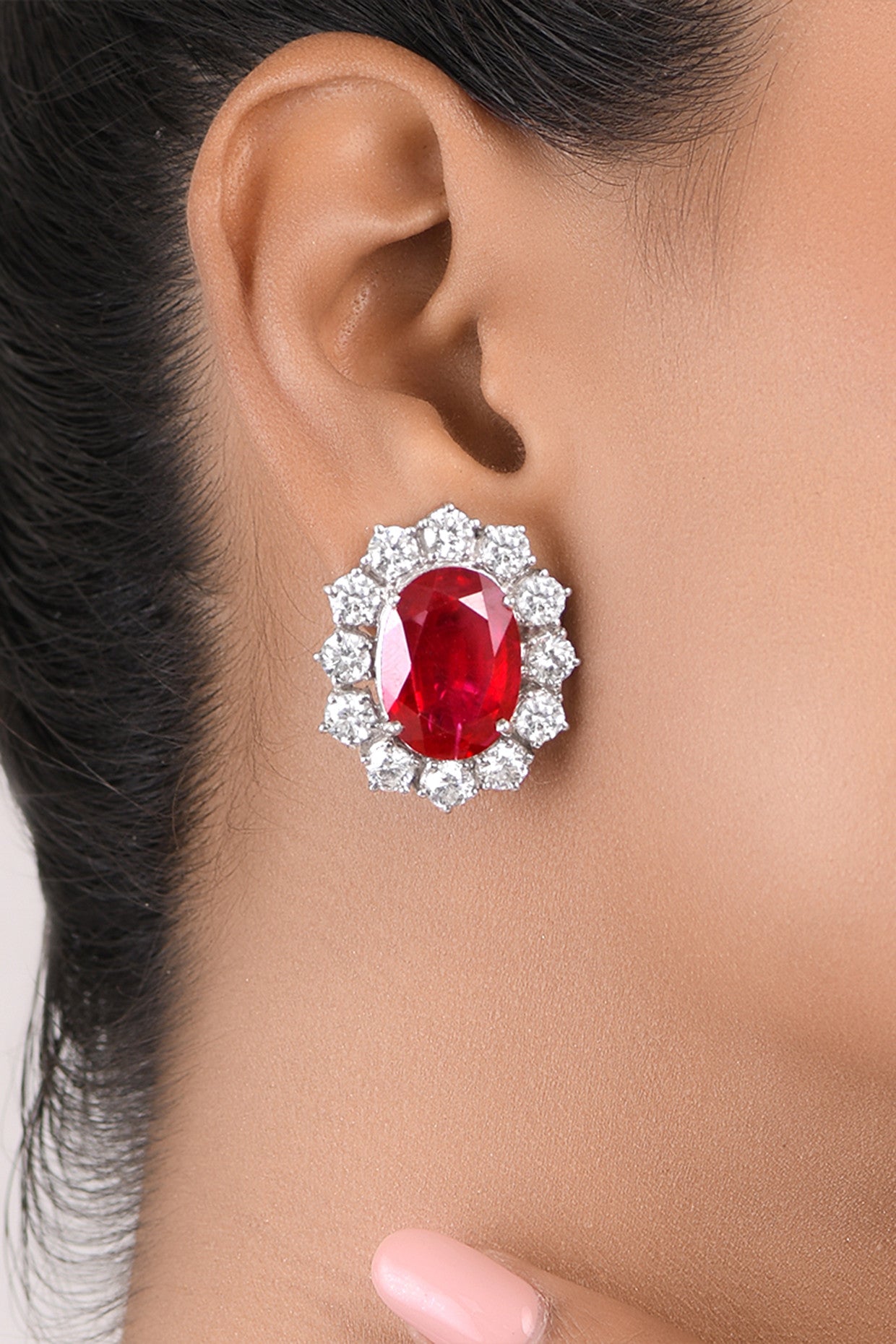 Man Made Red Ruby and White Swarovski Zirconia Earrings