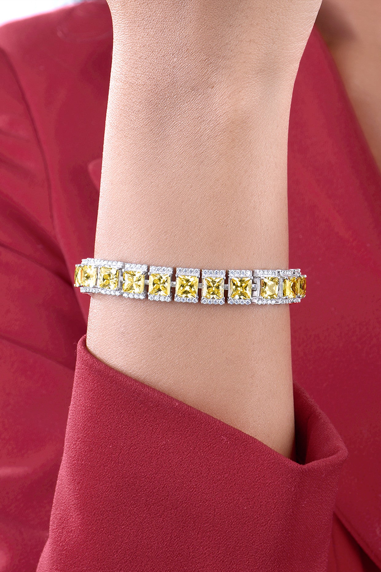 Princess Cut Yellow and White Swarovski Zirconia Bracelet