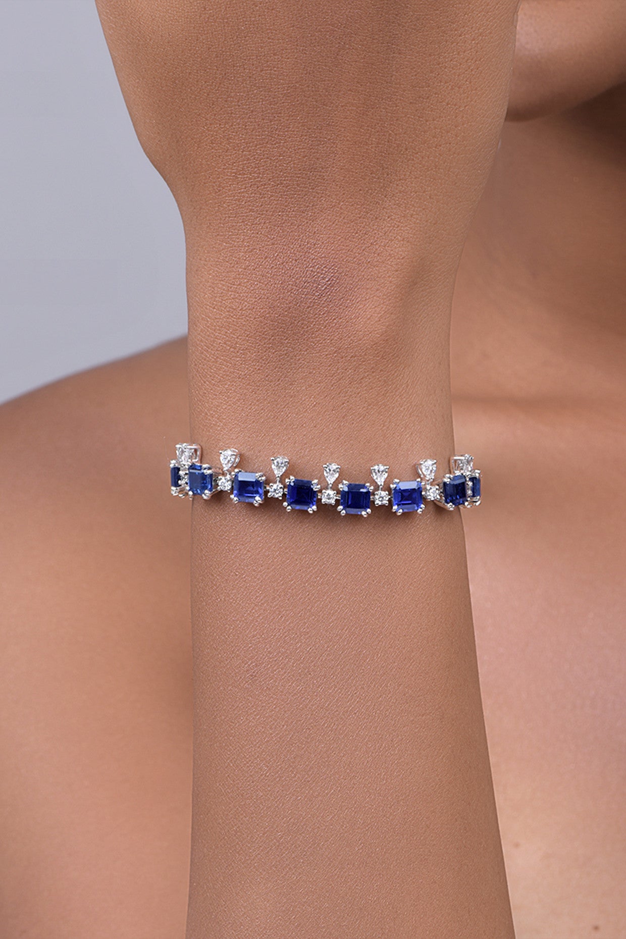 Man Made Sapphire and White Swarovski Zirconia Bracelet
