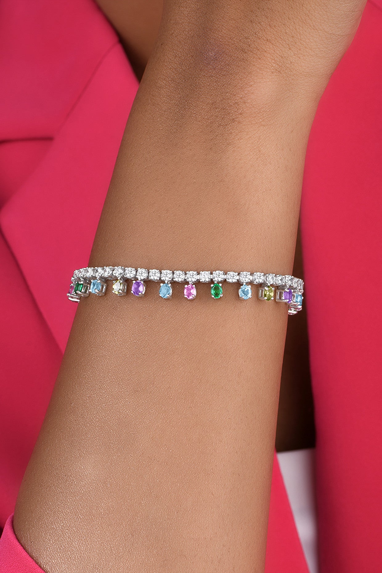 Man Made Multicolour Stones and White Swarovski Zirconia Bracelet