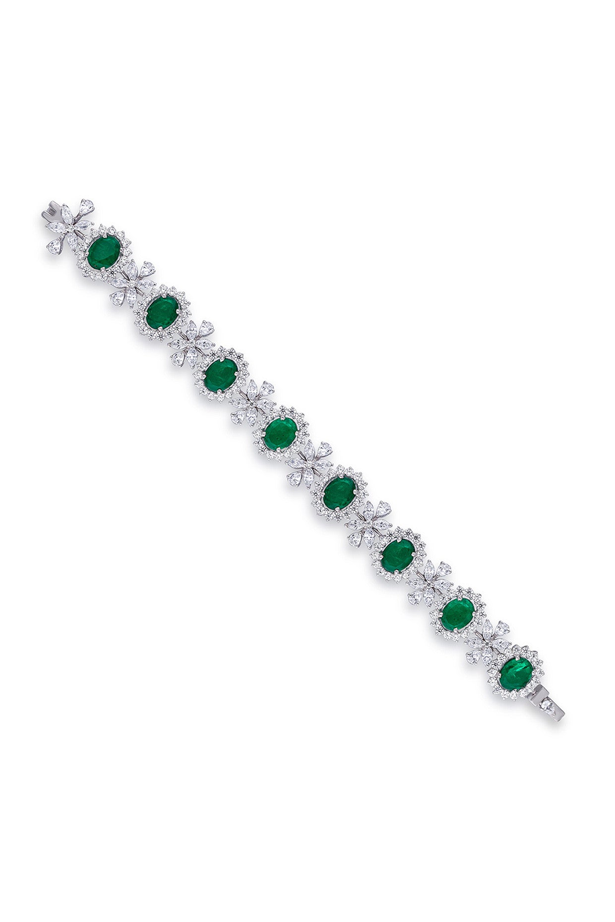 Man Made Oval Cut Emerald and White Swarovski Zirconia Cuff Bracelet
