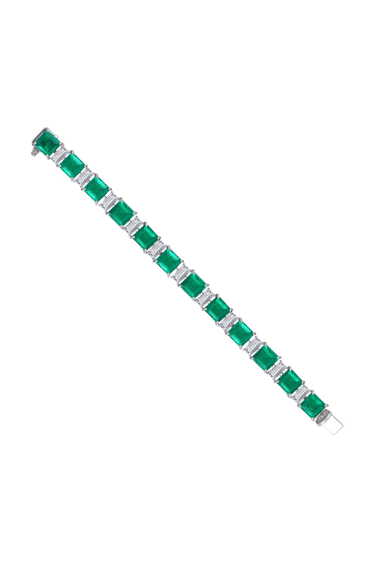Man Made Princess Cut Emerald and White Swarovski Zirconia Bracelet
