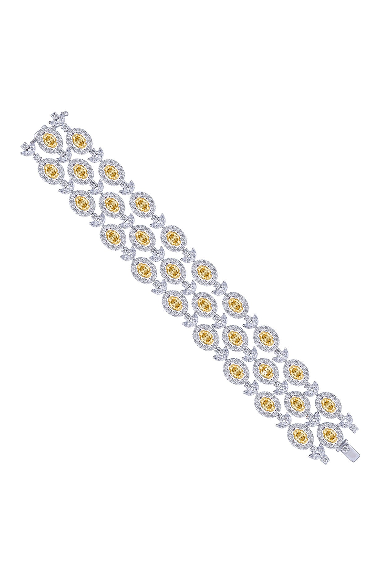 Mix Shaped White and Yellow Swarovski Zirconia Cuff Bracelet