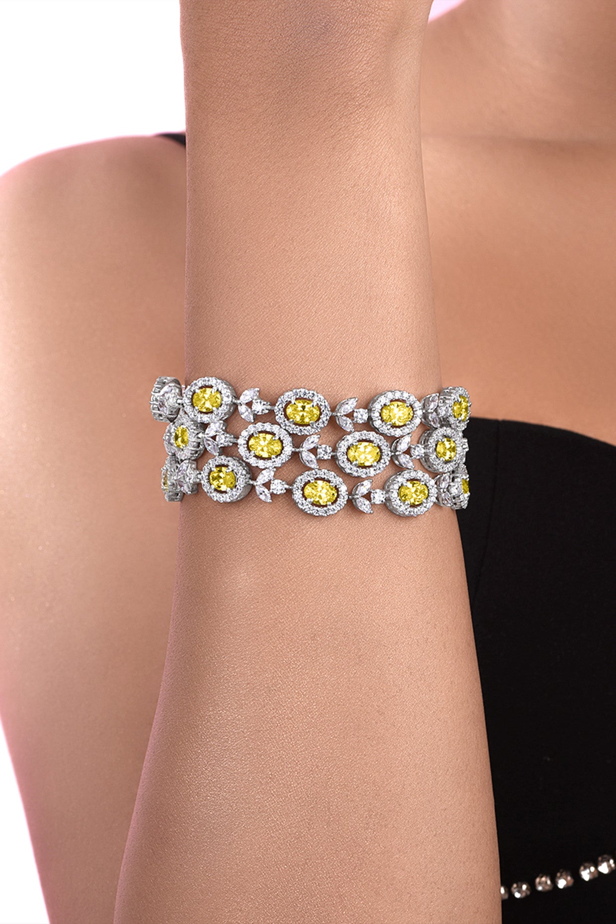 Mix Shaped White and Yellow Swarovski Zirconia Cuff Bracelet