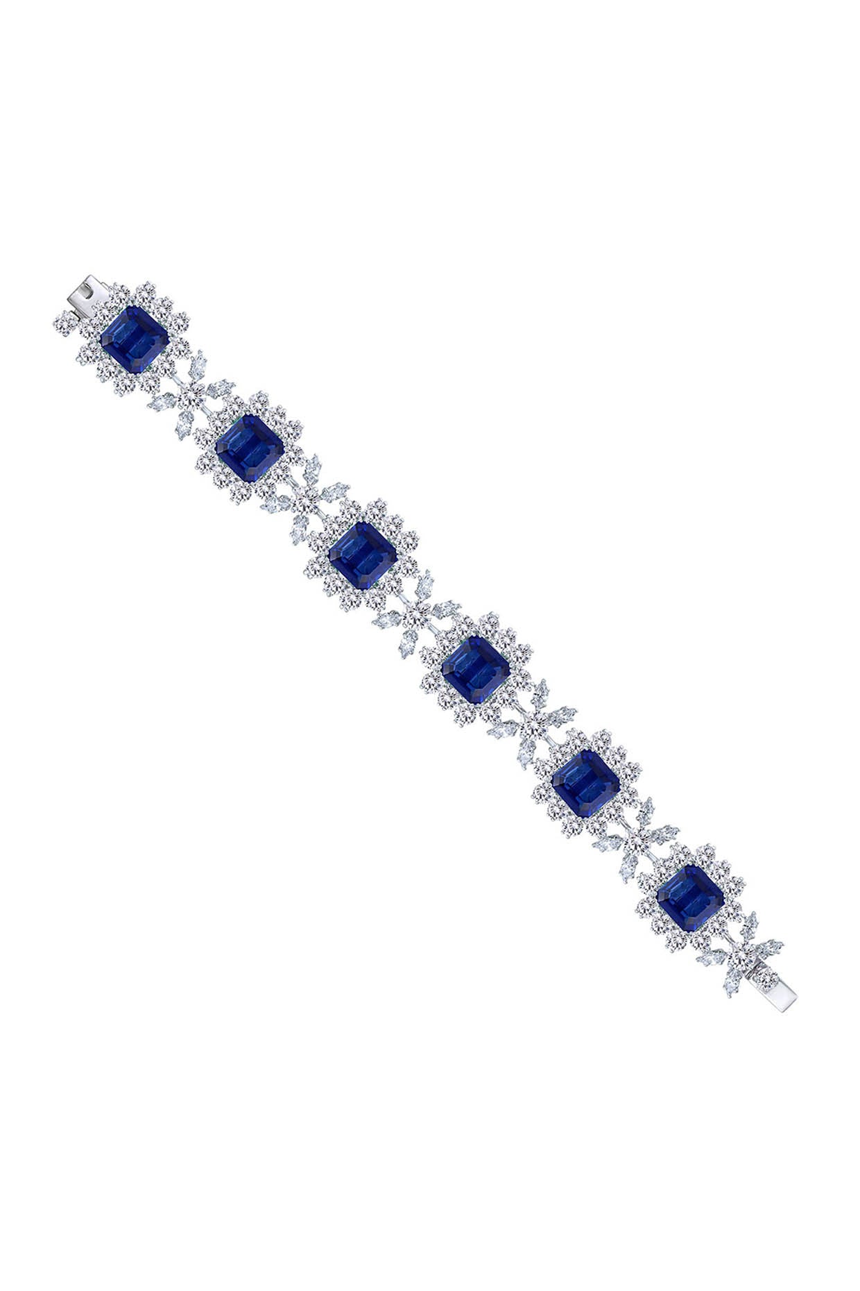 Man Made Princess Cut Sapphire and white Swarovski Zirconia Cuff Bracelet