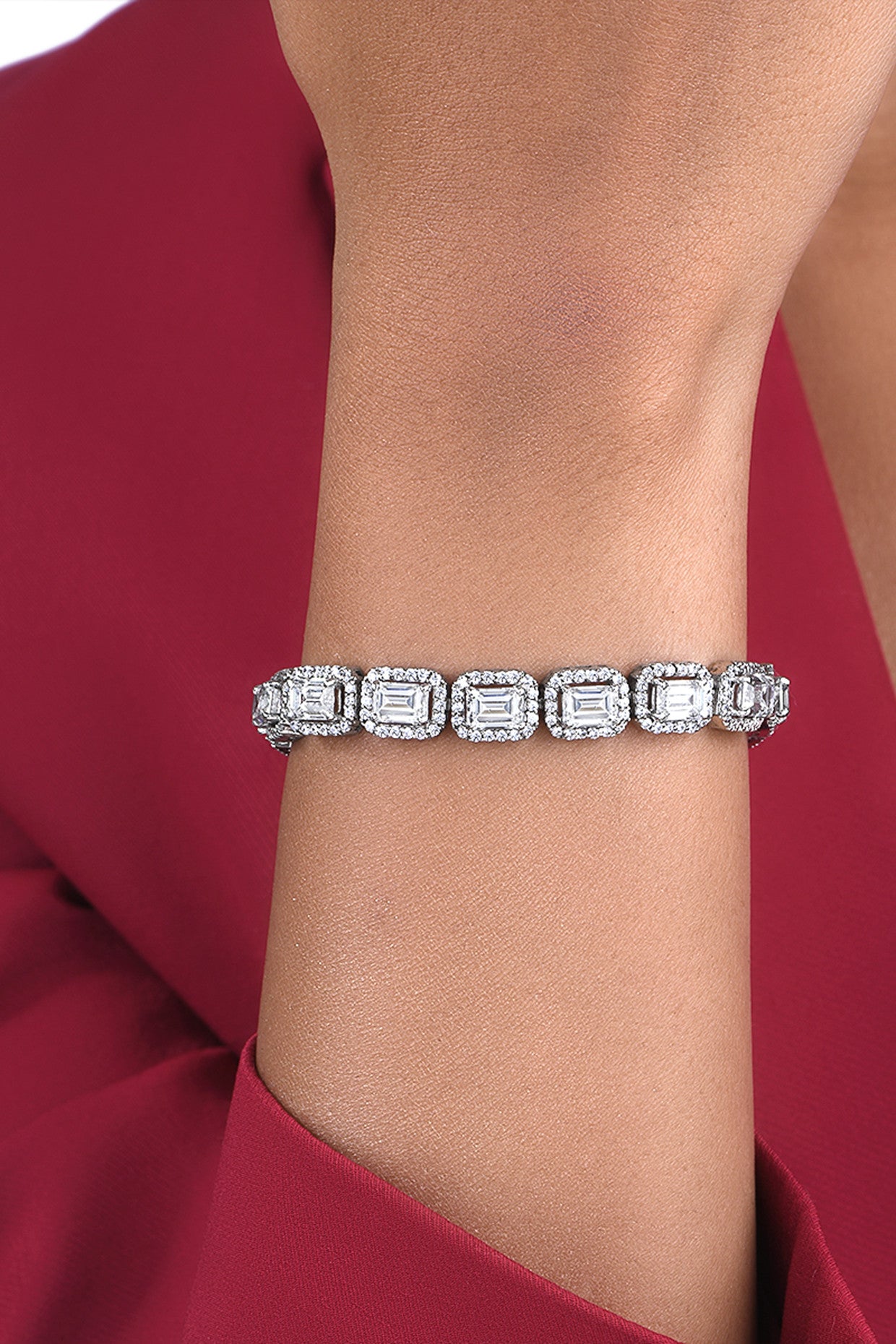 Emerald and Round Cut White Swarovski Zirconia Bracelet