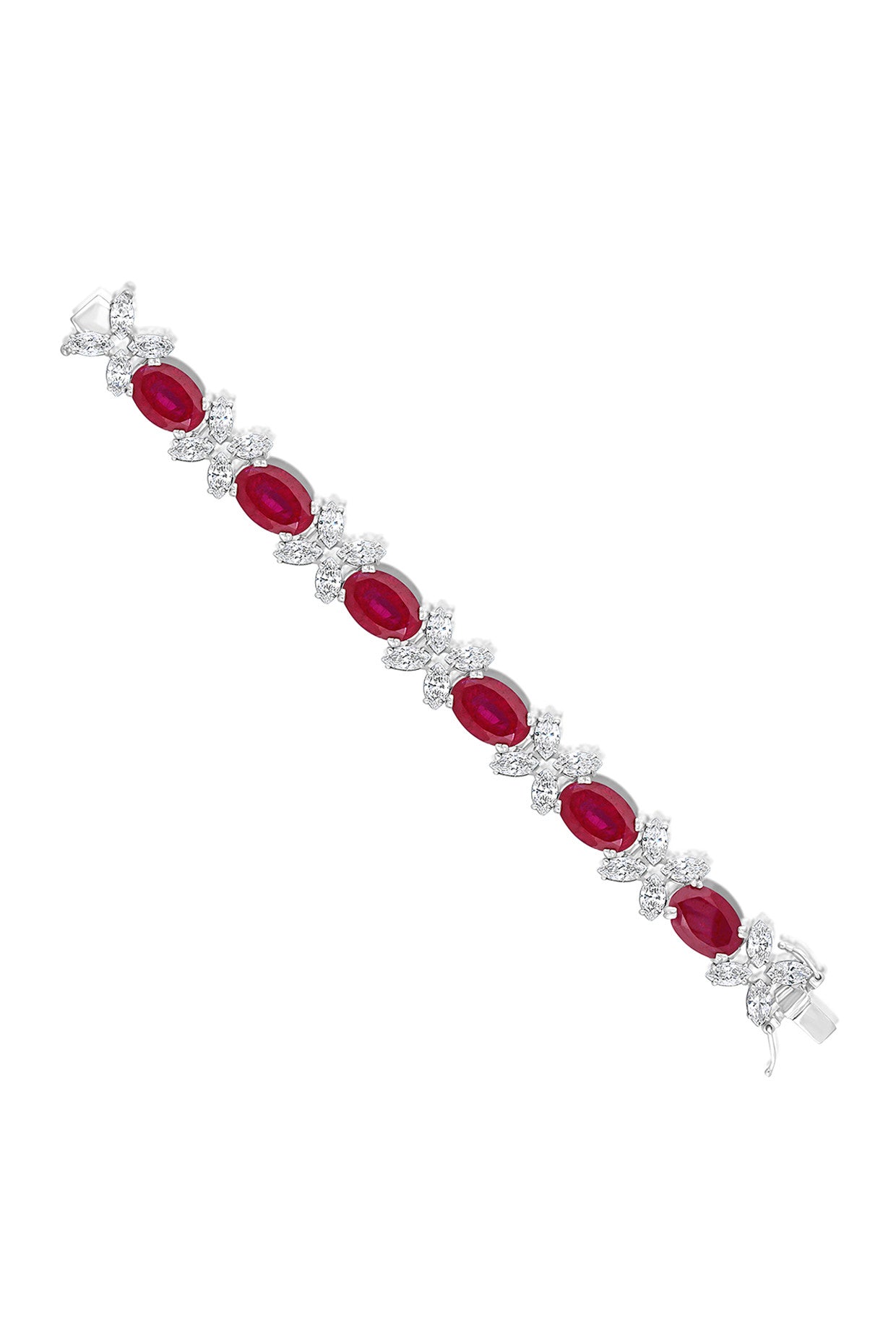 Man- made Oval Cut Ruby and White Swarovski Zirconia Cuff Bracelet