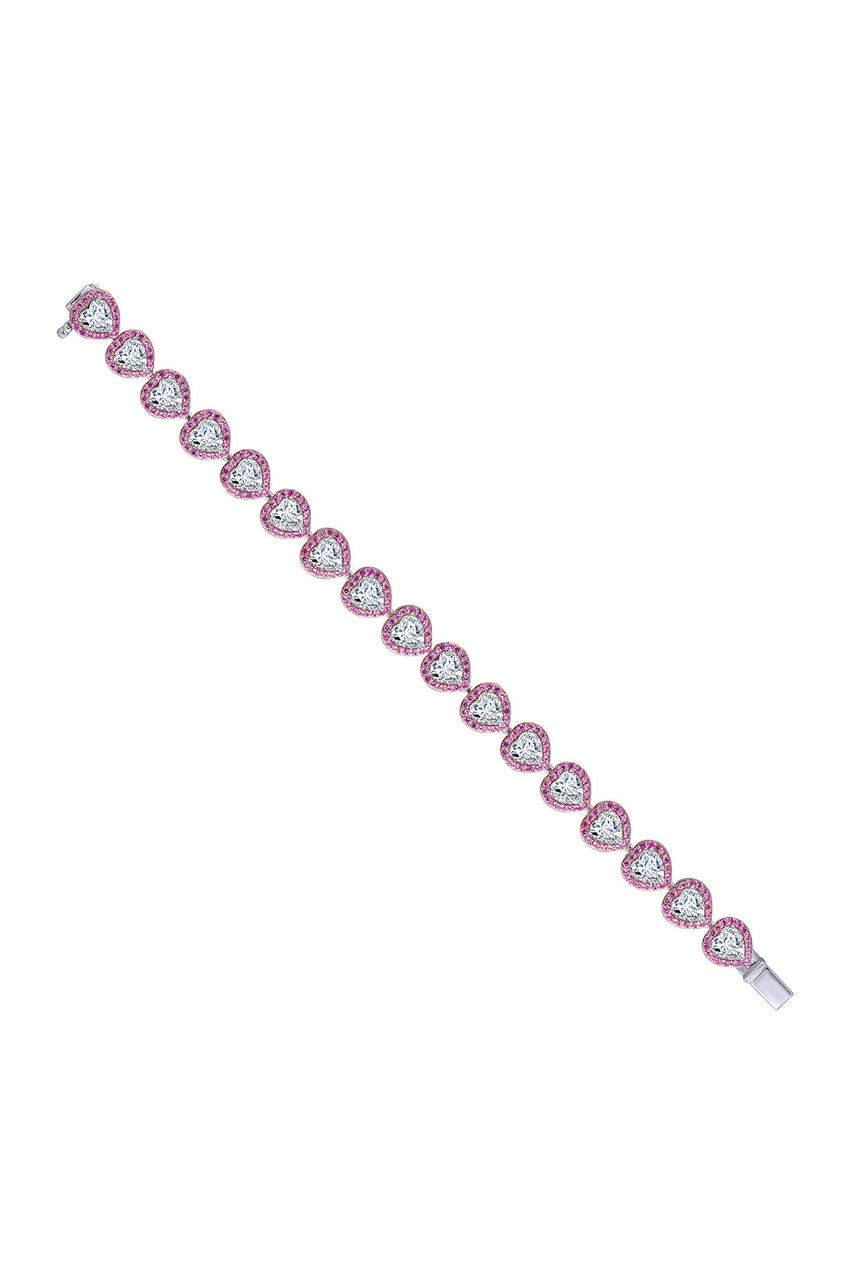 Heart Shaped White and Round Cut Pink Swarovski Zirconia Cuff Bracelet
