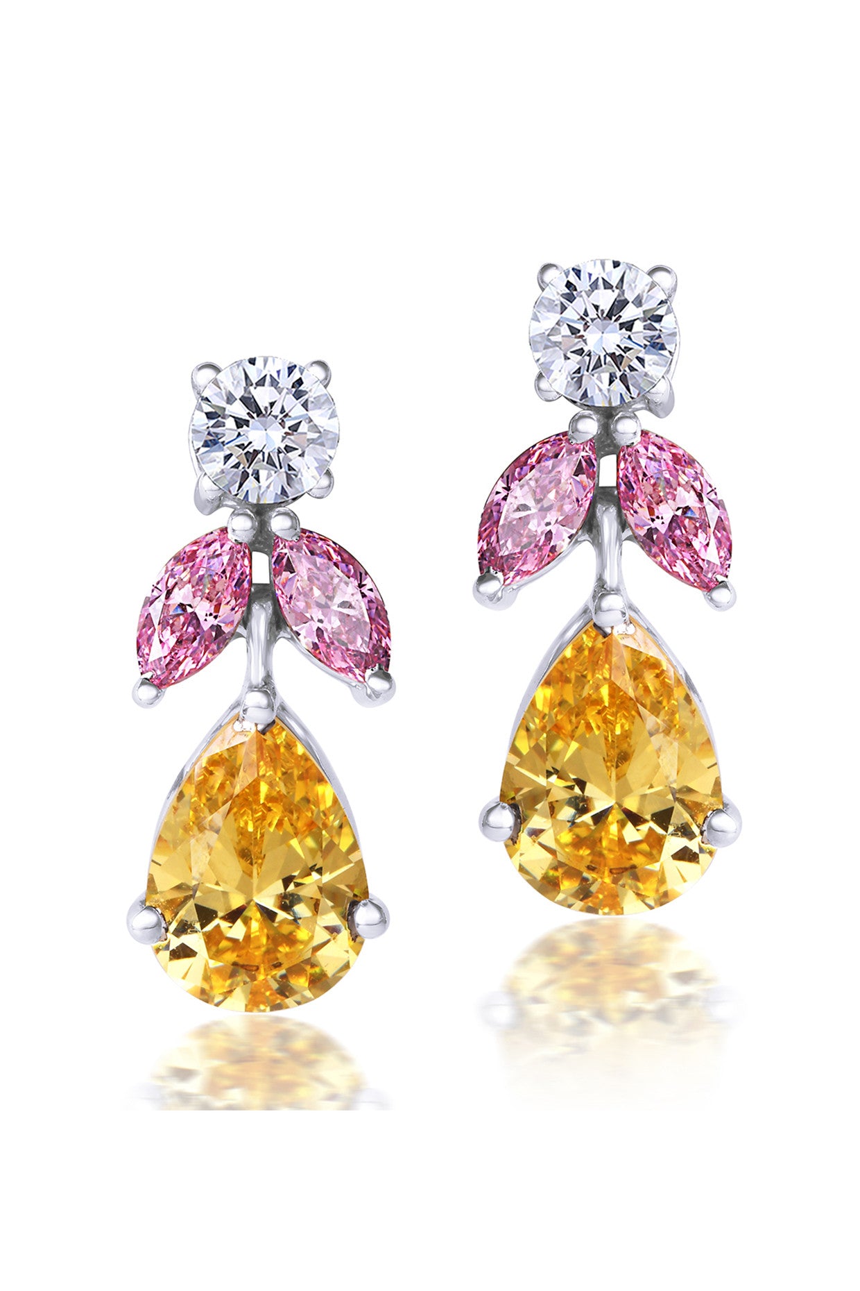 Mix Shape White ,Yellow and Pink Swarovski Zirconia Earrings