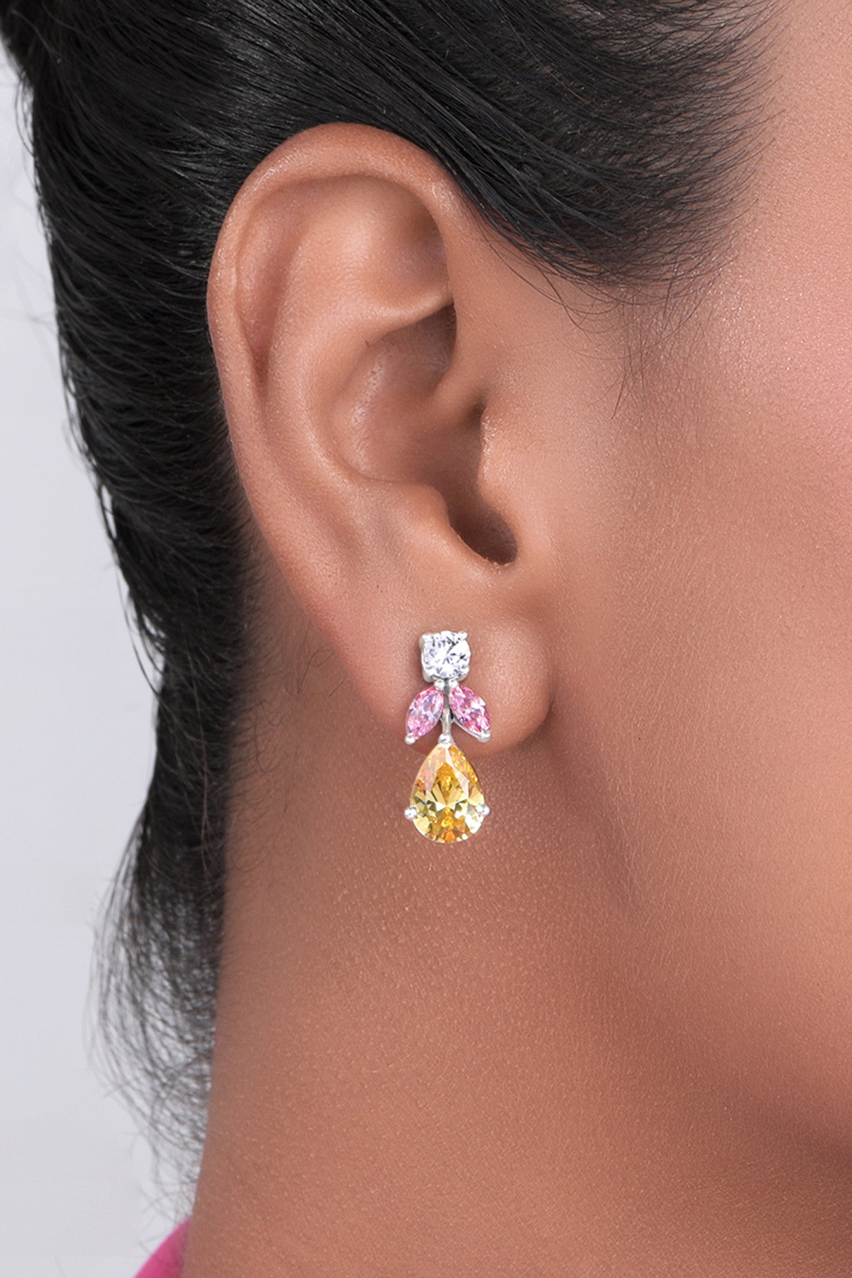 Mix Shape White ,Yellow and Pink Swarovski Zirconia Earrings