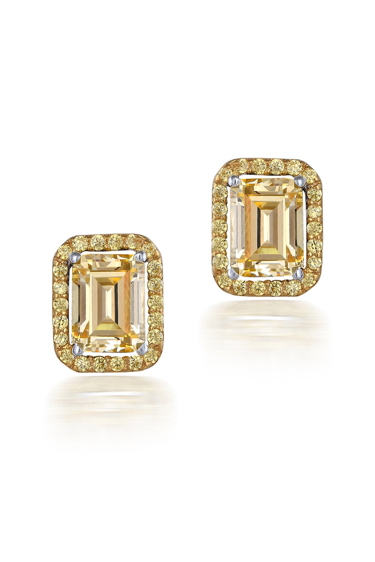 Emerald and Round Cut Yellow Swarovski Zirconia Studs