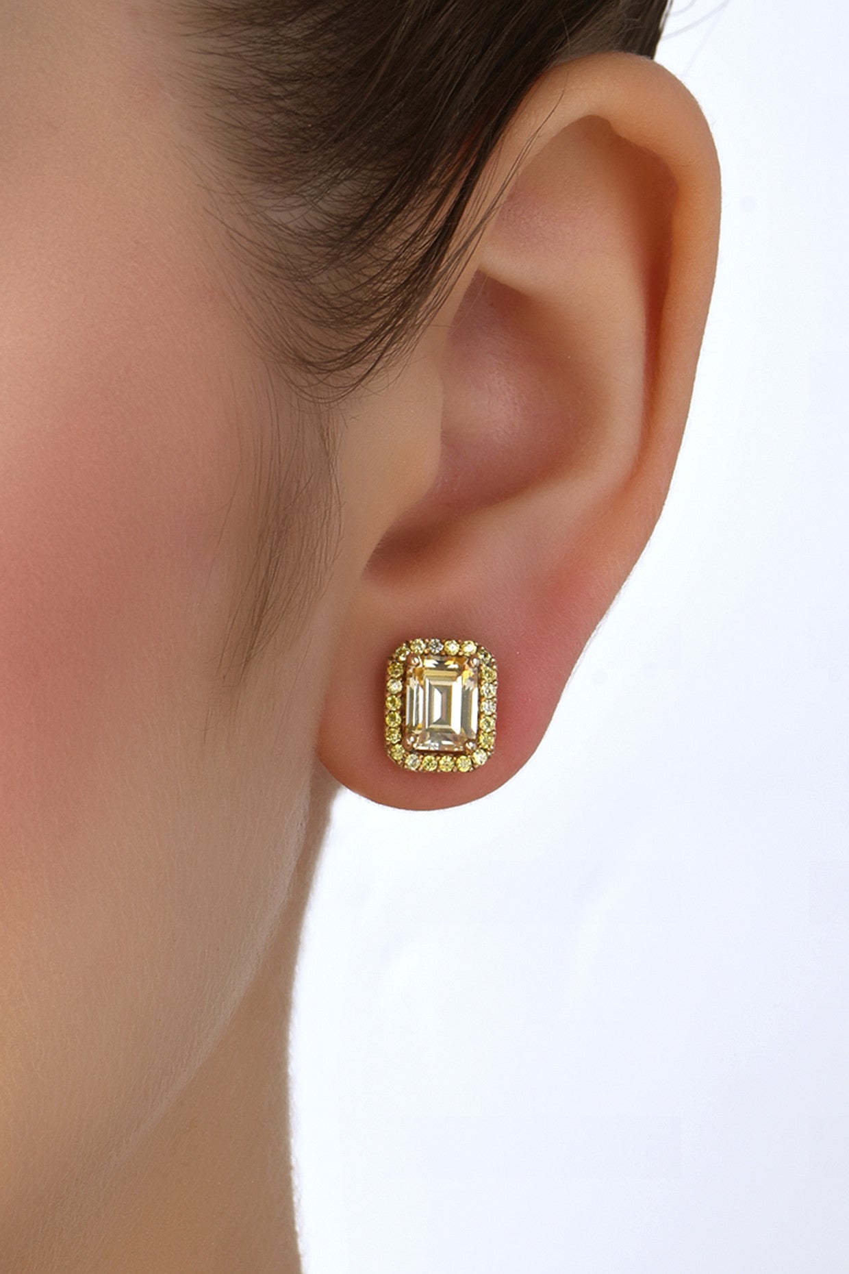 Emerald and Round Cut Yellow Swarovski Zirconia Studs