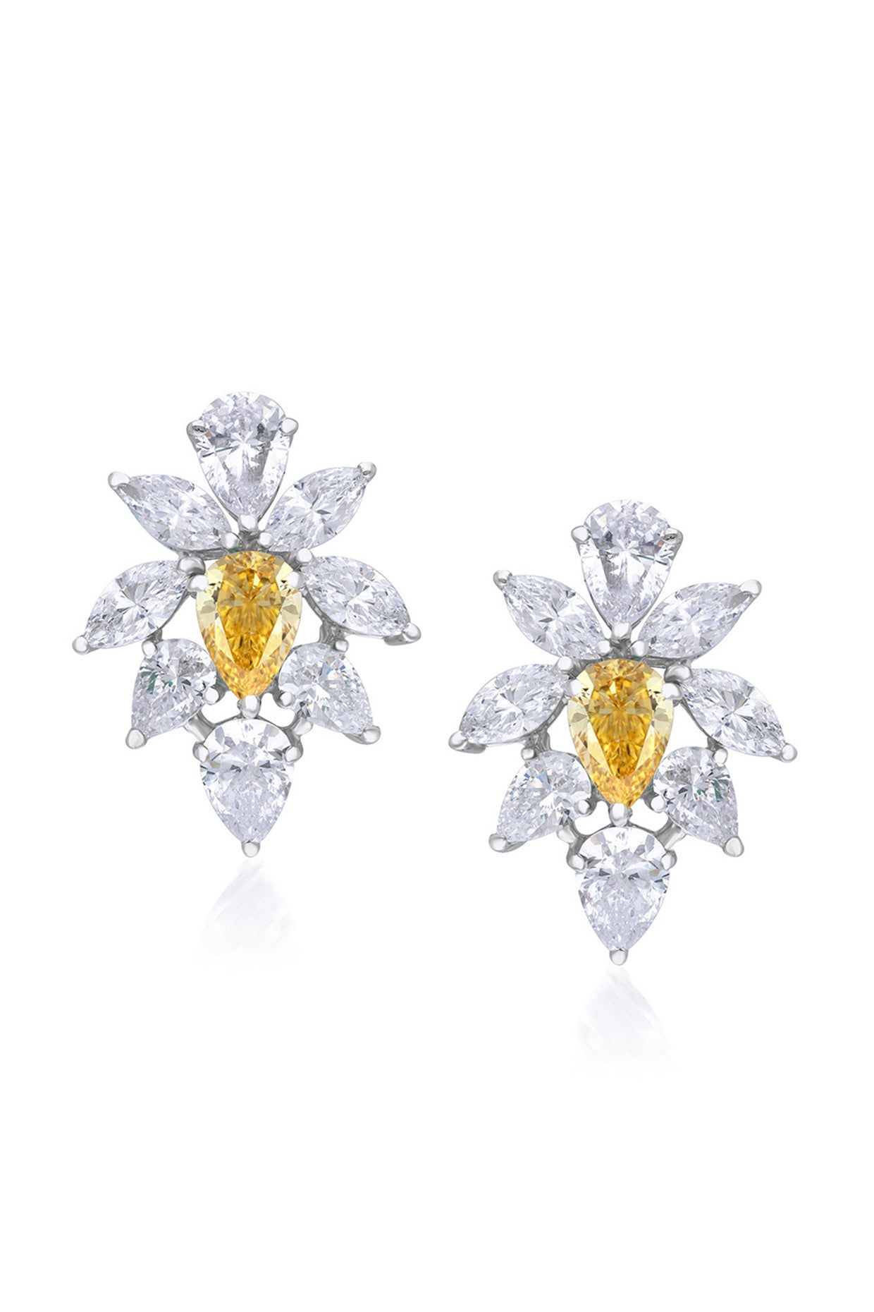 Yellow Pear and White Swarovski Zirconia Earrings